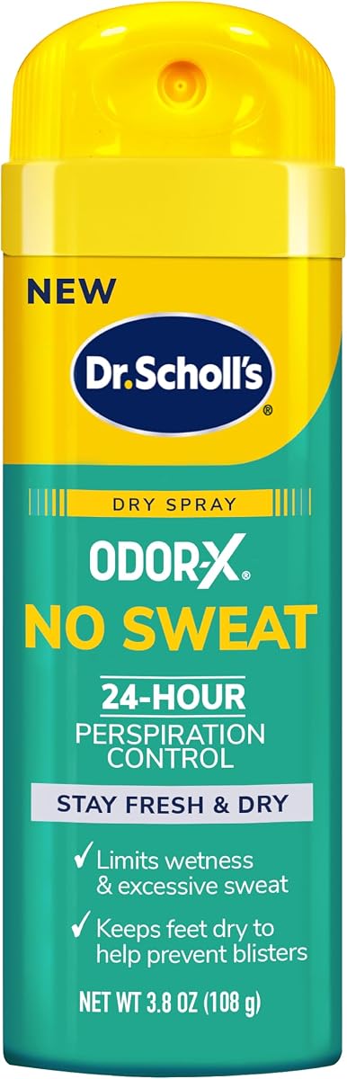Dr. Scholl’s Odor-X No Sweat Dry Foot Spray, 3.8 oz - 24-Hour Perspiration Control, Stay Fresh & Dry, Limits Wetness & Excessive Sweat, Keeps Feet Dry to Help Prevent Blisters, Great for Men & Women