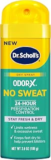 Dr. Scholl’s Odor-X No Sweat Dry Foot Spray 3.8oz: 24Hr Perspiration Control, Reduces Sweat & Blisters, Instant Dry for Active Feet