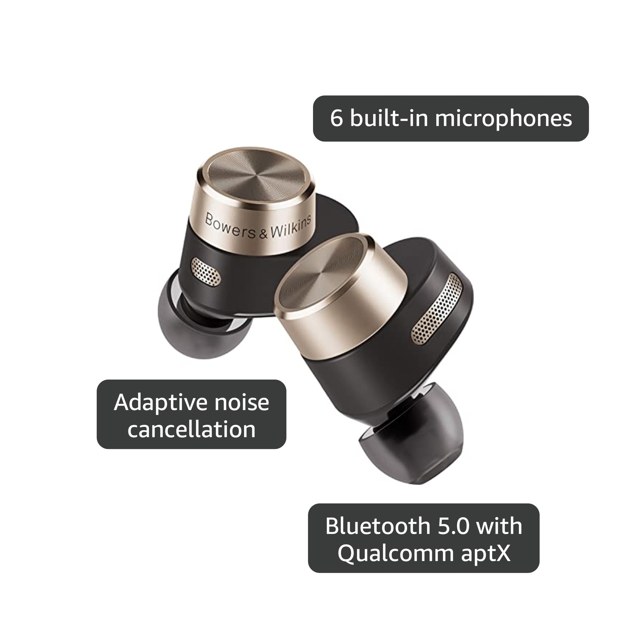 Bowers & Wilkins Pi7 in-Ear True Wireless Headphones, 6 Built-in