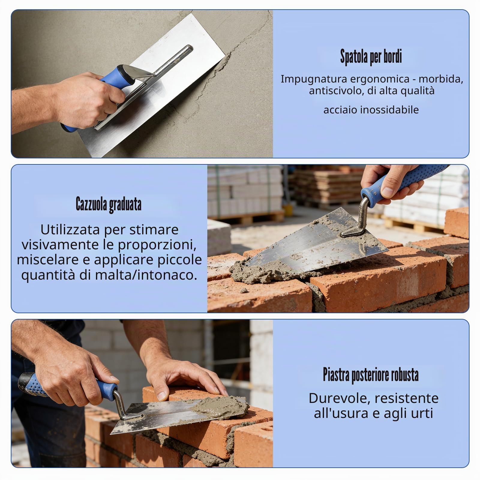 Set di 9 cazzuole da muratore, set di cazzuole da muratore,in acciaio inox | Spatola per lisciare, cazzuole in legno, sigillante per calcestruzzo e fessura, strumento per stuccare il calcestruzzo set
