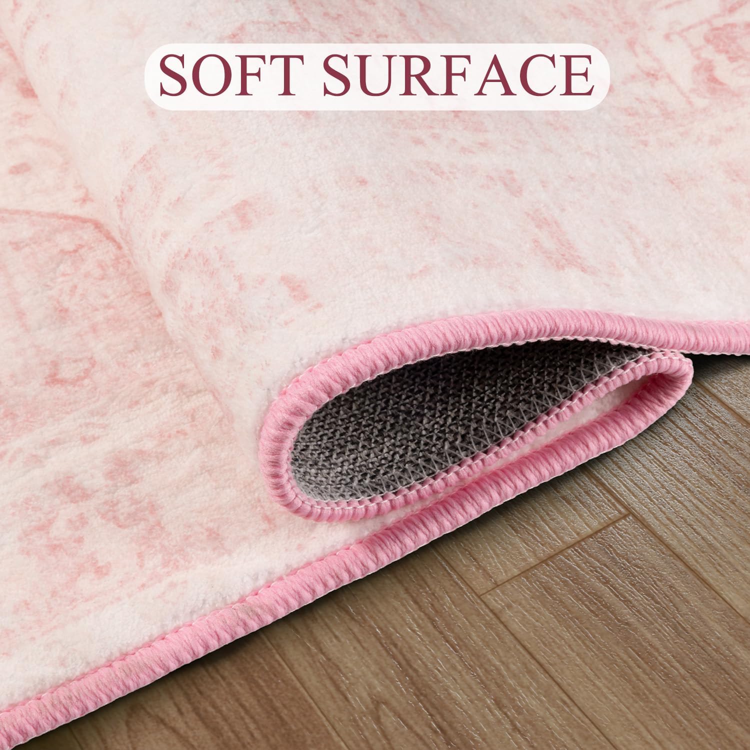 10x14 Washable Vintage Area Rug Pink - Distressed Non-Slip Rugs Soft Large Retro Carpets for Living Room Girls Bedroom Office Home Decor, Pink