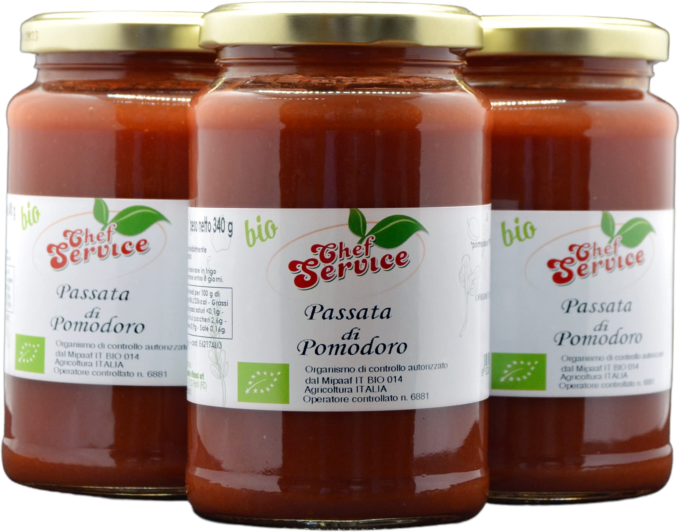 Passata di pomodoro Chef Service biologica ed artigianale, confezione da 3 pezzi da 340gr