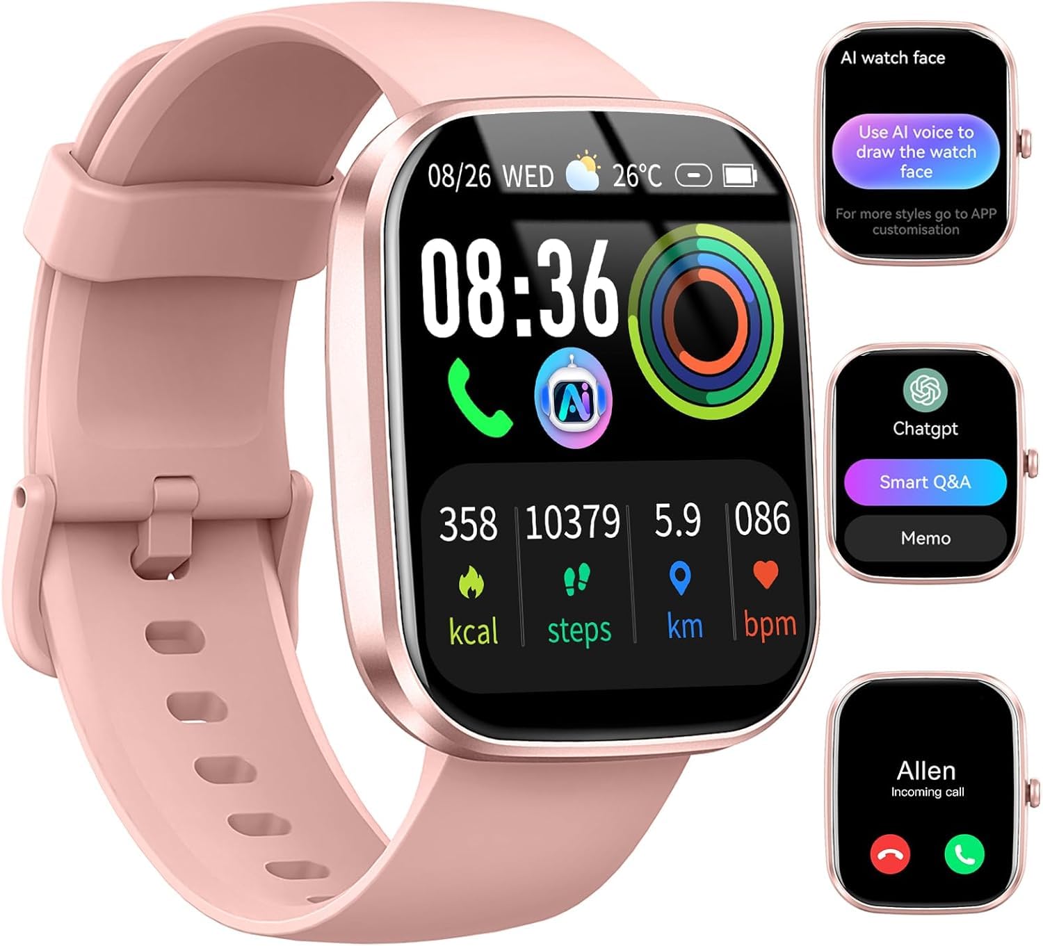Uaue AI Smartwatch Uomo Donna, 2025 Nuova Fitness Tracker Orologio con Voce AI/Quadrante AI, Chiamate Bluetooth/Cardiofrequenzimetro/Contapassi/Sonno/115+ Sportive, 1.91" Smart Watch Impermeabile IP68