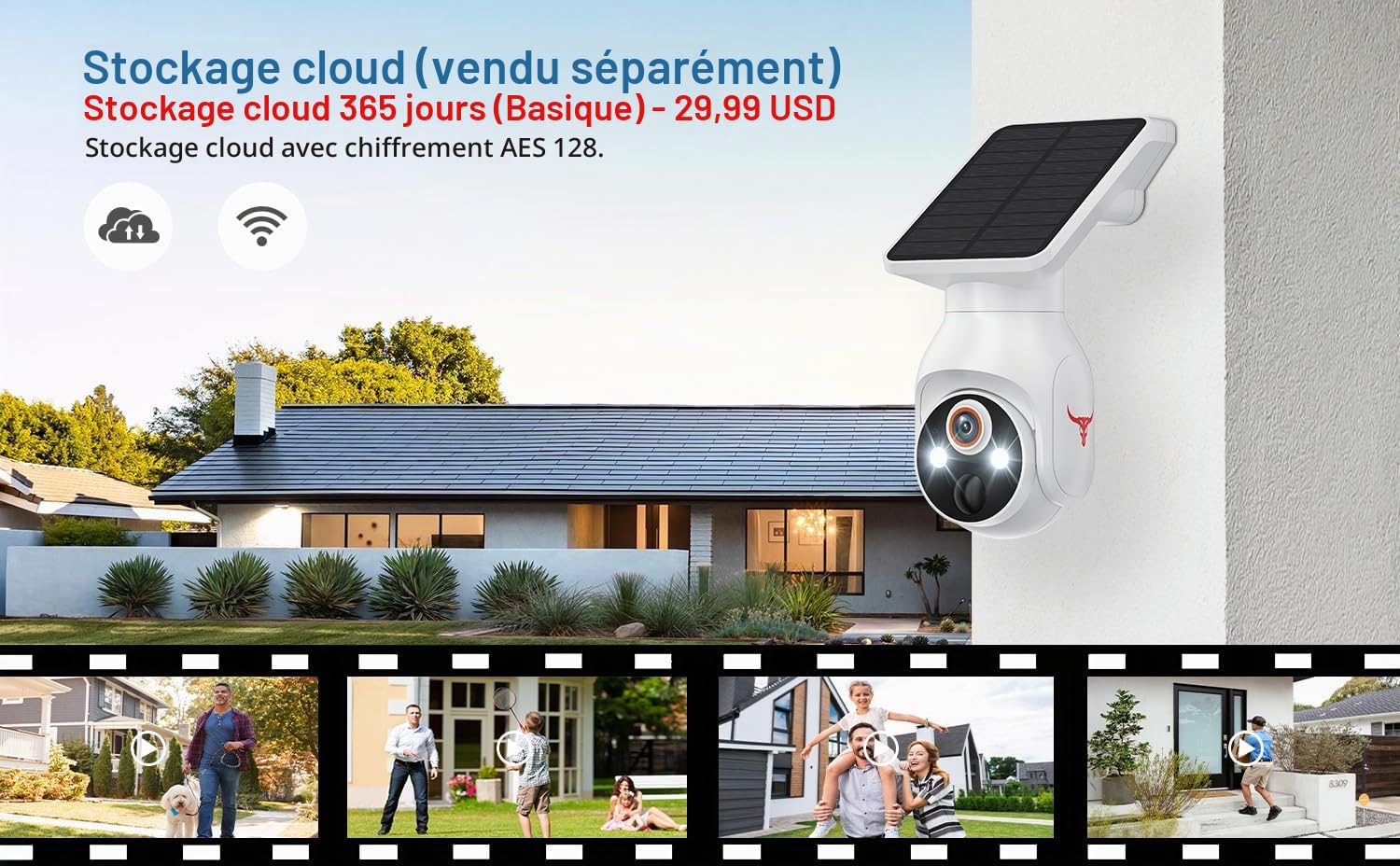 TKMARS Caméra de Surveillance WiFi extérieure sans Fil à énergie Solaire Caméra Basse consommation avec Vision Nocturne Haute définition et accès à Distance (Blanc)