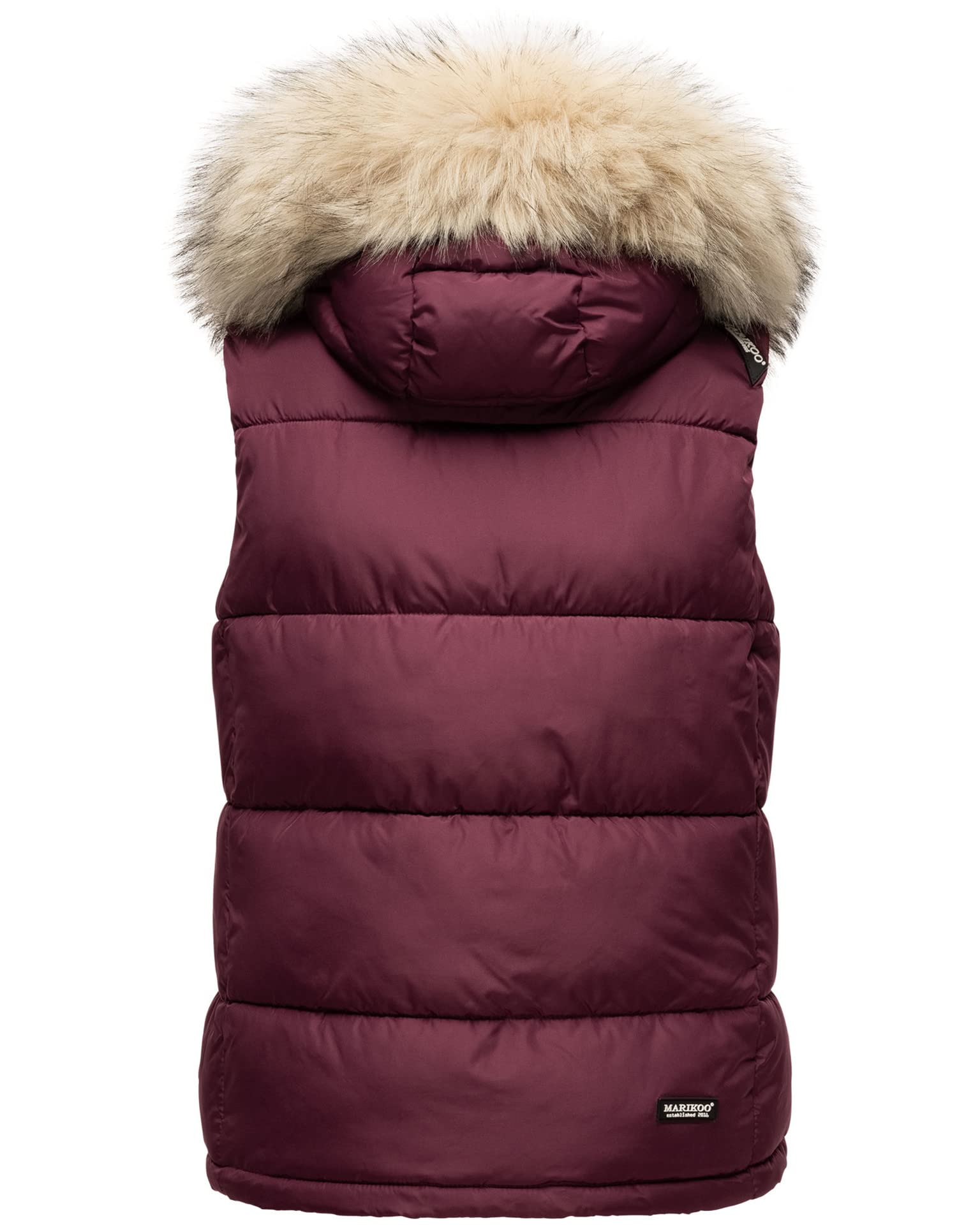 MARIKOO Damen Winter Weste Steppweste mit Kapuze und Fellkragen B896