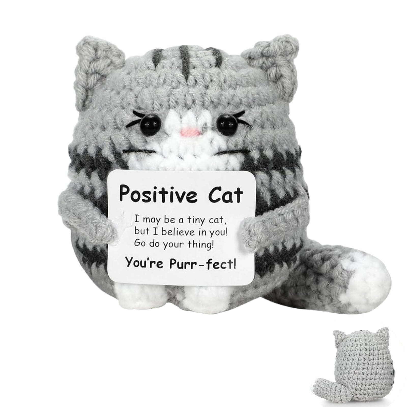 Wvbzf Positive Cat, Handmade Emotional Support Gift with Encouragement Card, Cat Lovers Gifts for Women, Teens, Friends, Family, Birthday, Thanksgiving, Christmas