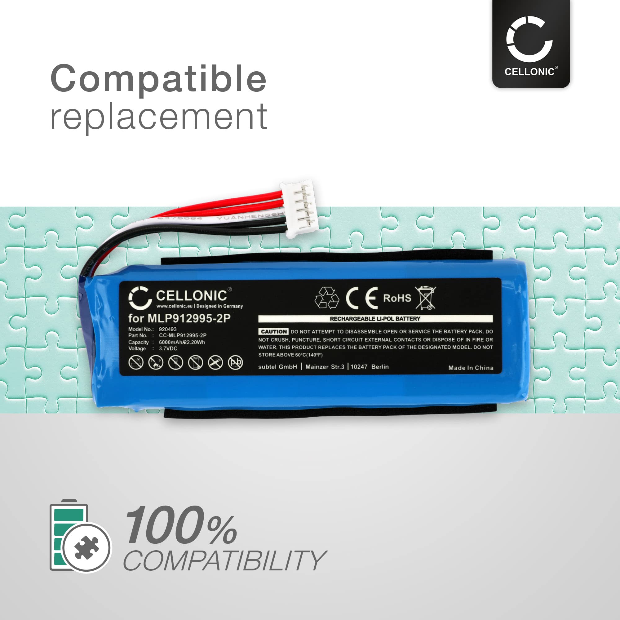 CELLONIC® Wymienny akumulator MLP912995-2P GSP1029102 6000mAh do ładowania JBL 2+, 2 Plus, 2 + głośnik akumulatorowy przenośny muzyka