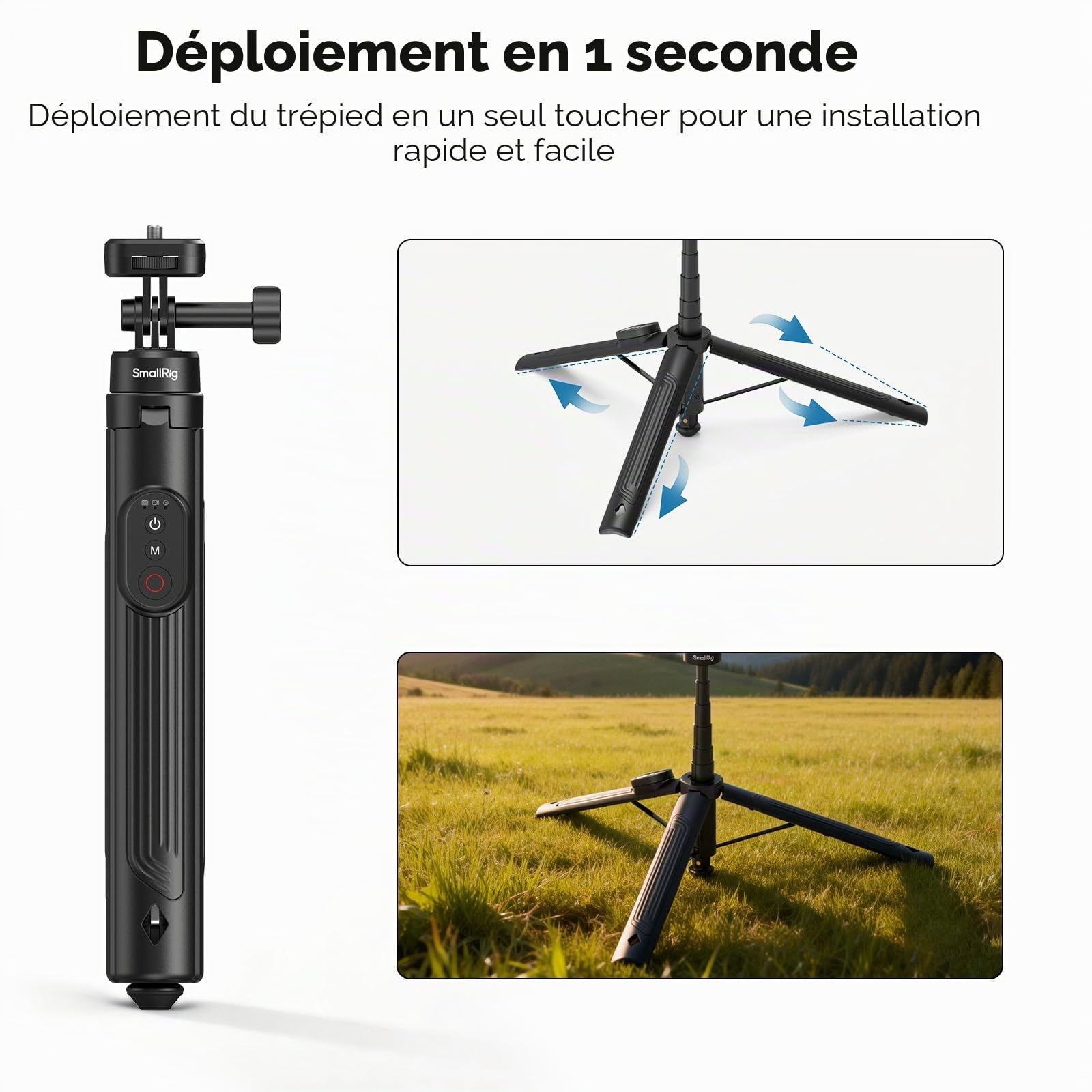 SMALLRIG 59" Perche à Selfie avec Trépied et Télécommande, Trépied Extensible en Aluminium pour DJI Osmo Action 5 Pro/Pocket 3, pour Insta360 X5/X4, pour GoPro Hero 13/12/11, pour iPhone 17/16-5464