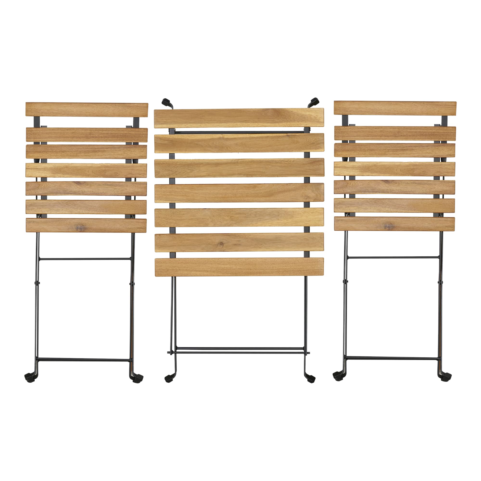 Set de Bistrot 3 Pièces Table et 2 Chaises Pliantes Meuble Jardin Balcon Patio Terrasse Acier Laqué Bois d'Acacia Noir Capacité 110 kg