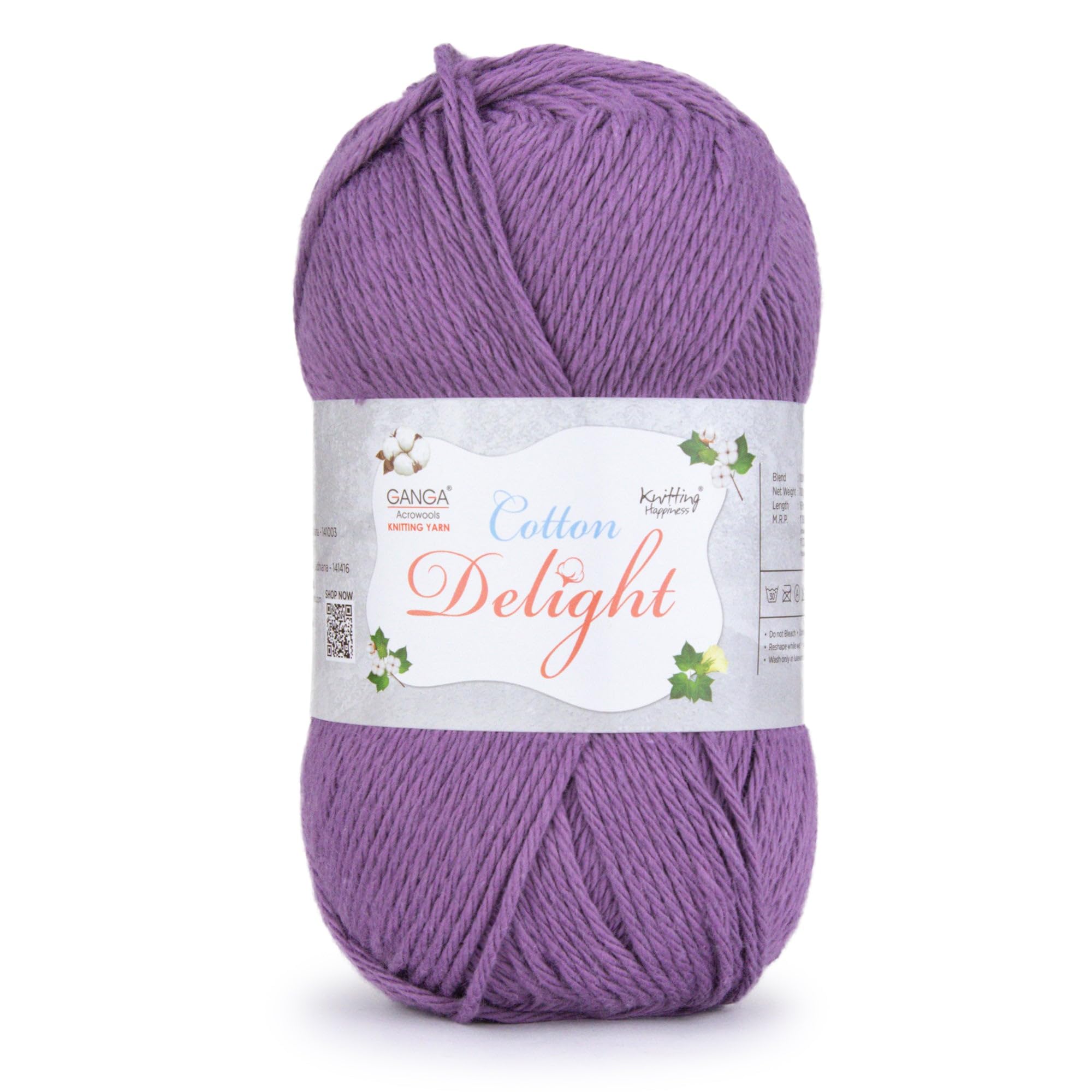 Ganga Acrowools Cotton Delight, Dk Weight Cotton Yarn, Oekotex Class L Certified 100G, 169M (A Dark Amethyst)