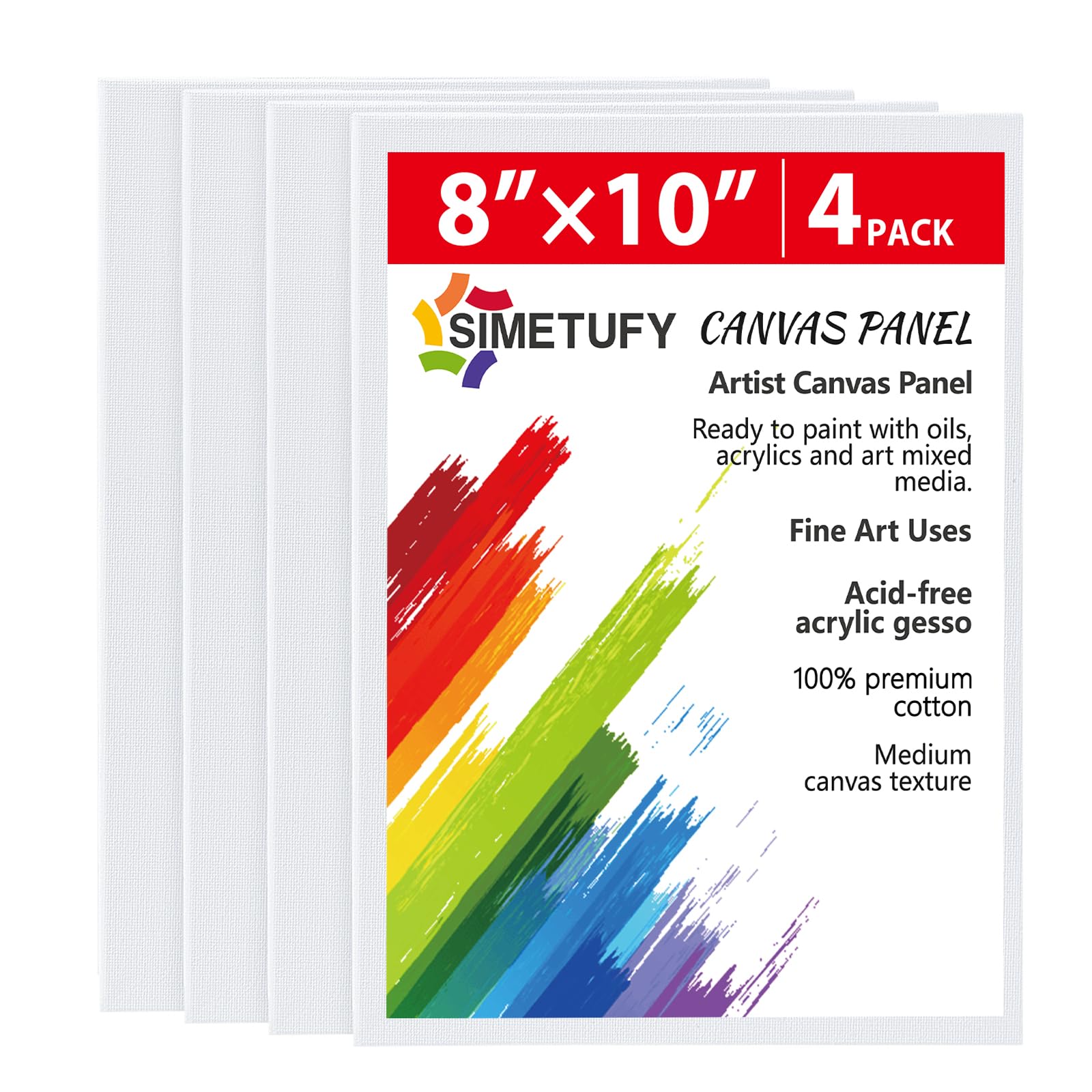 Simetufy 4 Pack 8x10 Inch Canvas Boards Canvas Panels-Gesso Primed Acid-Free 100% Cotton Blank for Acrylics Oil Watercolor Tempera Paint