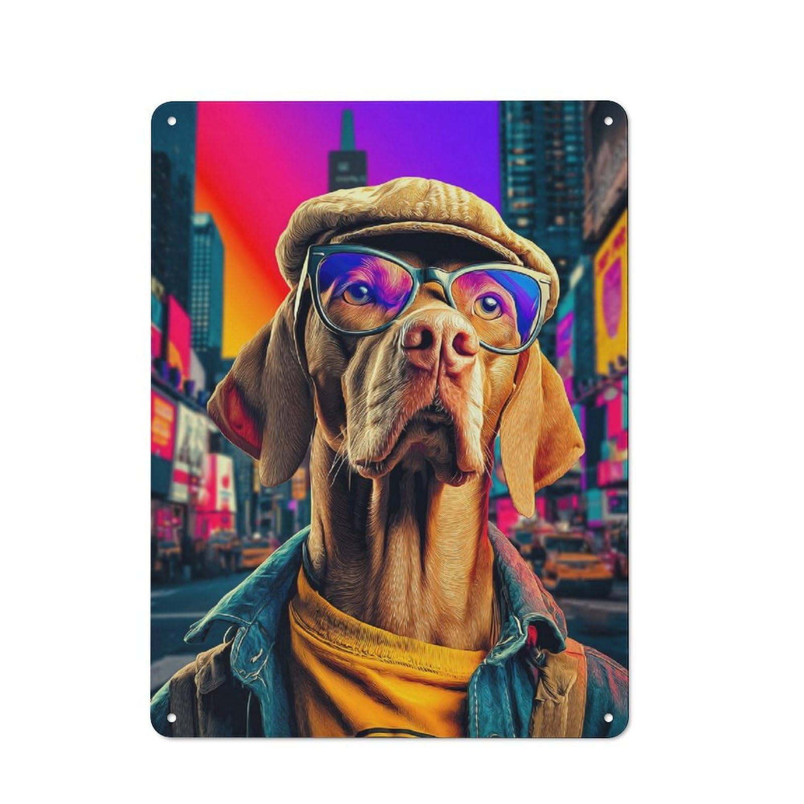 Junmoney Stylish Dog In Cityscape Tin Wall Plaque 40X30cm With For Man Cave Or Games Room, For Garage, Workshop And Man Cave Decoration