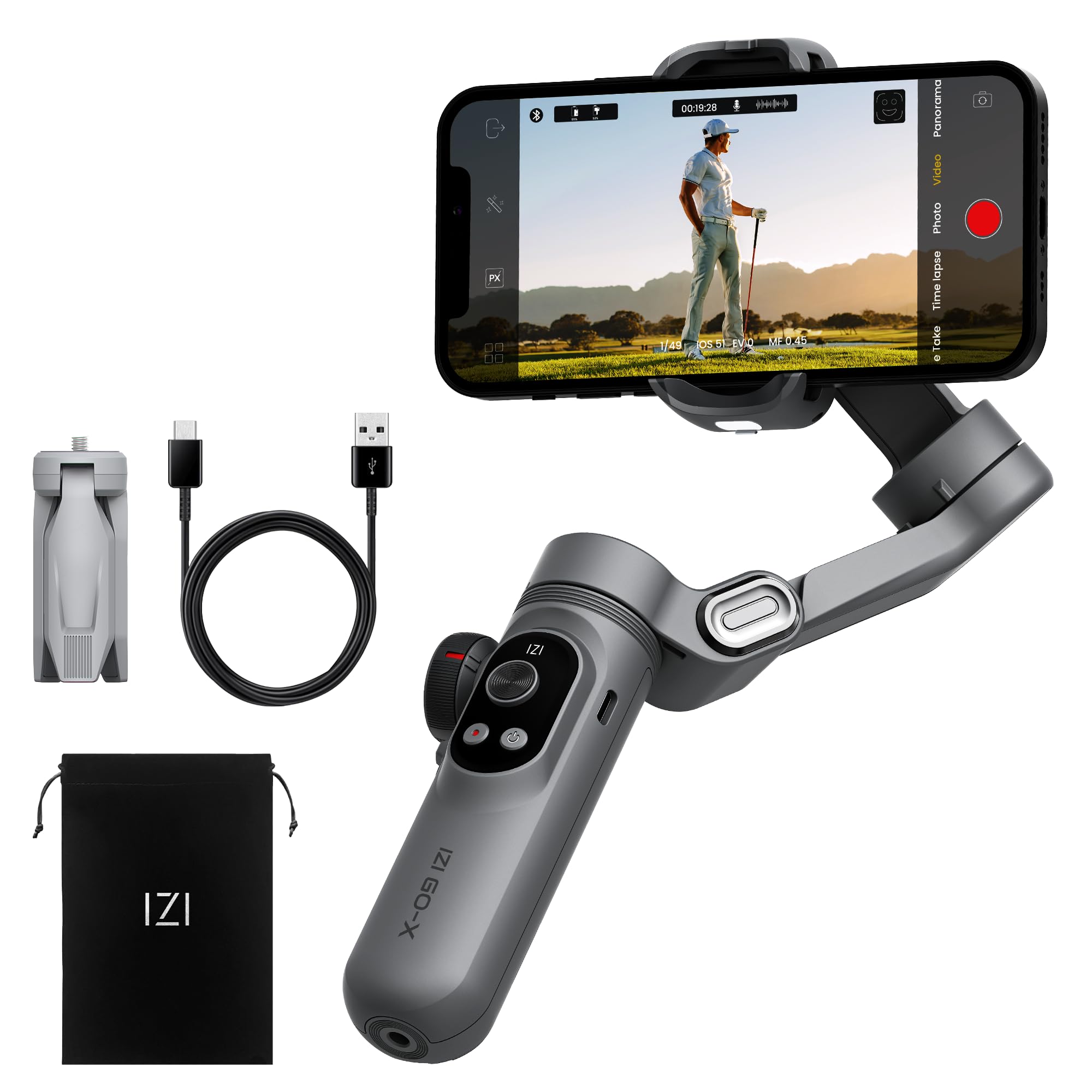 IZI GO-X Smartphone Handheld Gimbal Stabilizer, 3-Axis, OLED Display, LED Fill Light, Wireless Charge Pad, Android, iPhone, Live Video, Instagram, YouTube, Shot Guide, Smart AI Track, Portable Gimbal (B0D4Z78R4V) Amazon Price History, Amazon Price Tracker