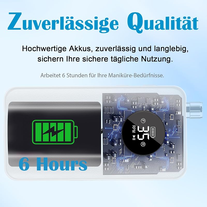 Enniewi 35000 RPM Elektromos Körömcsiszoló LED Kijelzővel, Töltöthető, Halk, Professzionális - Weiß