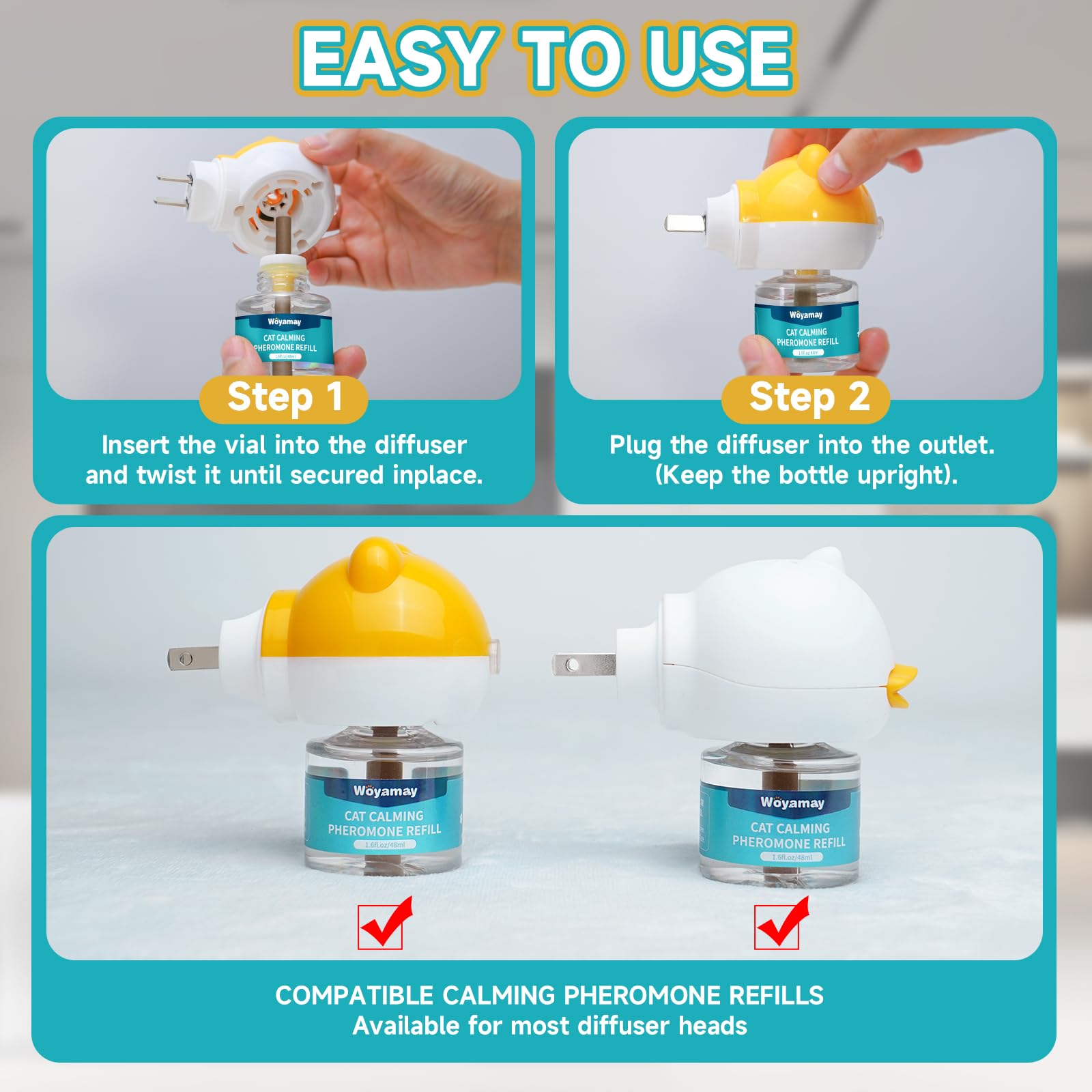 Cat Calming Diffuser Refills - 4 Pack Cat Pheromones Calming Diffuser for Cat Anxiety Relief, Cat Pheromone Diffuser, 120 Days Pheromone Diffuser to Calm Cats, Fits All Common Diffuser Heads - image 6