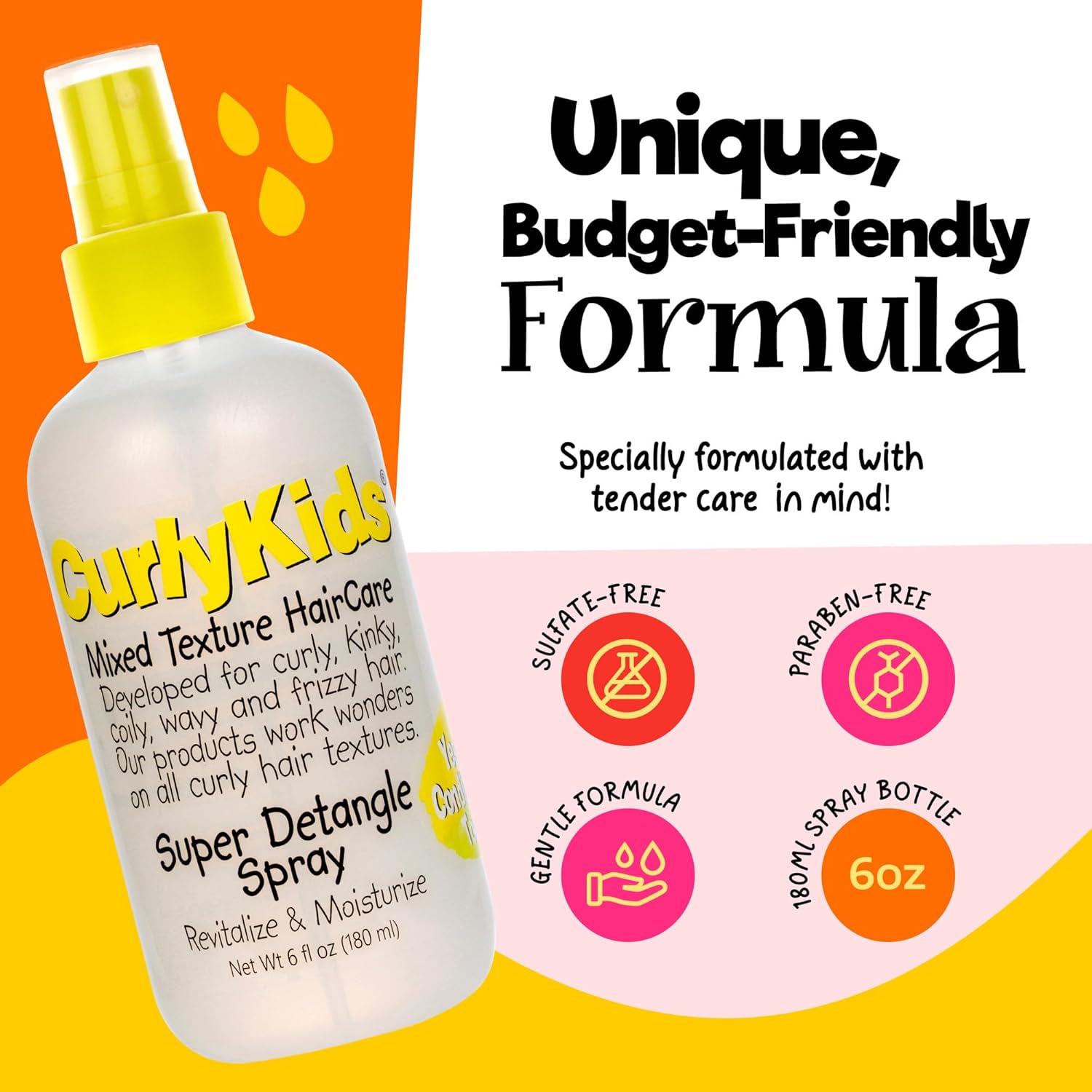 CurlyKids Super Detangling Spray | Frizz Control Hair Detangler Spray for Kids, Hair Care for Kinky, Wavy & Curly Hair, Sulfate & Paraben Free, 3 Pack - Image 3