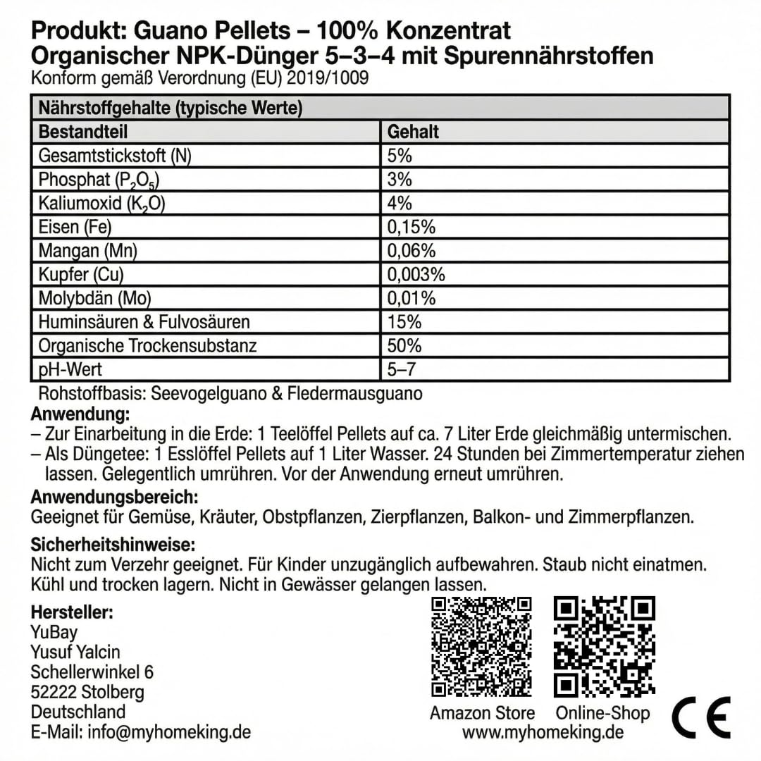 Bio Guano Pellets 5kg – Pflanzendünger & Hortensiendünger NPK 5-3-4 + CalMag – Organischer Langzeitdünger für Garten, Obstbäume & Zimmerpflanzen – Bodenaktivator | Don Grow