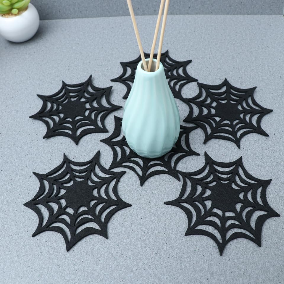 Halloween Web Coasters 10-Pack | Spooky Felt Drink Coasters For Party Decor, Table Protection & Creepy Vibes