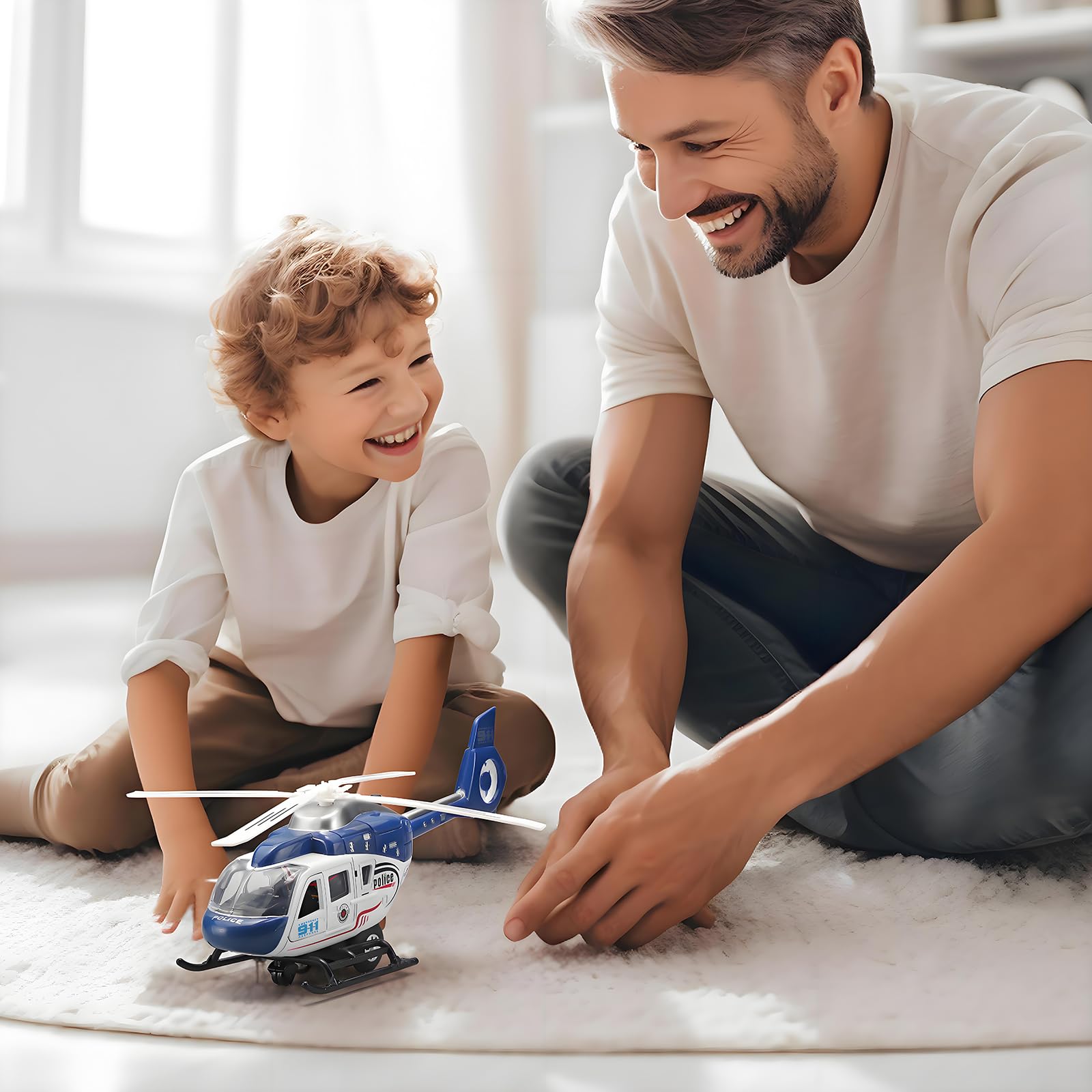 Kit de helicóptero para niños, modelo militar fundido a presión, juguete de tracción con luces y sonido, hélice giratoria, edad de 4 a 7 años (azul) 7