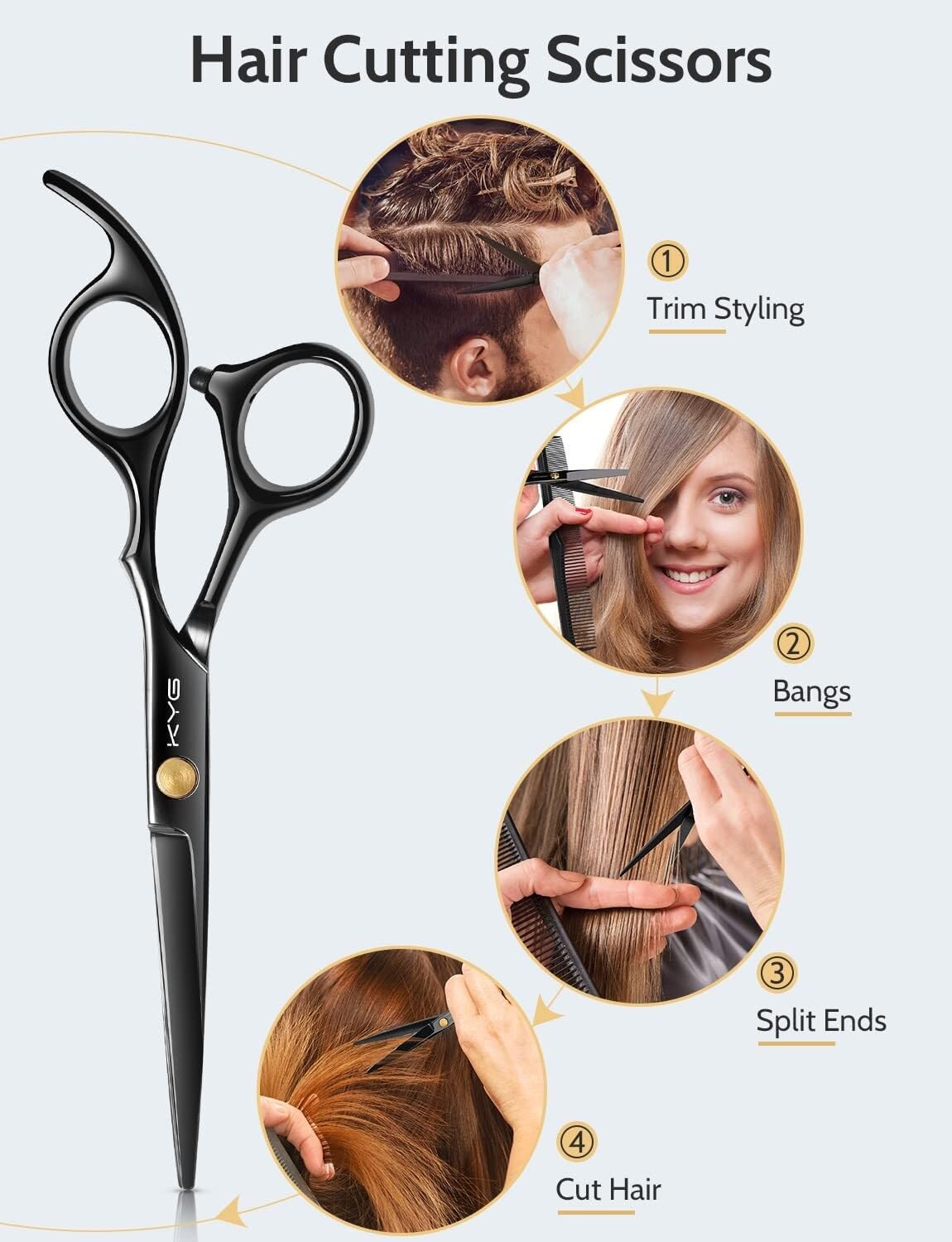 Tijeras profesionales para cortar el cabello - Tijeras de barbero de acero inoxidable de 6.5" para un corte preciso