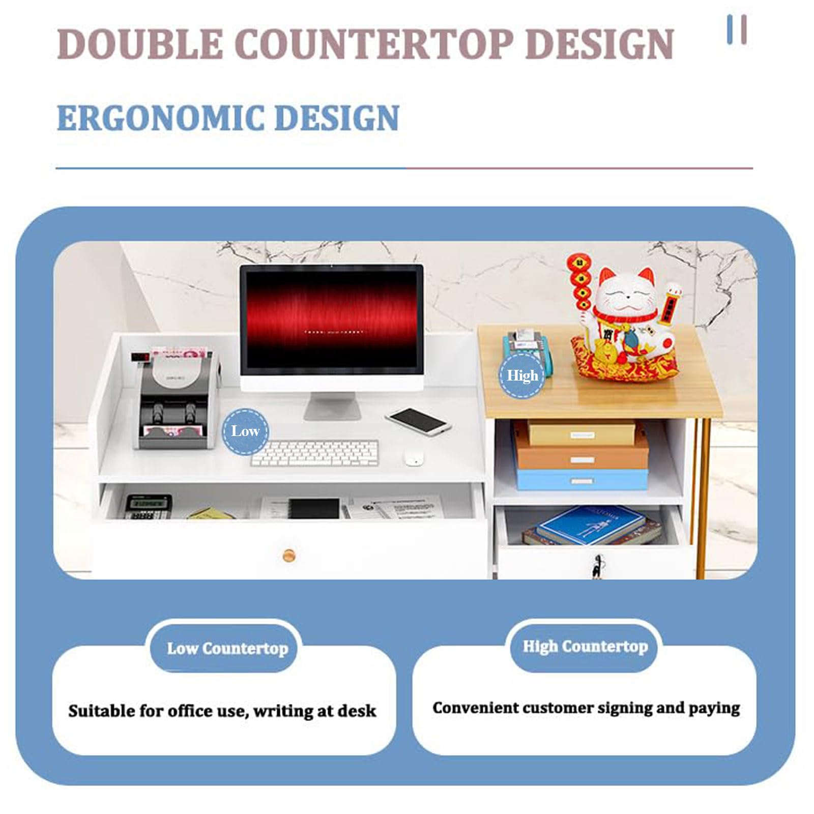 Empfangstresen für Büros Multifunktionaler,Rezeption Büromöbel,mit Schubladen und Großzügigem Stauraum,für Convenience-Stores,Firmenhallen Hotelrezeptionen(Size:140cm,Color:a)