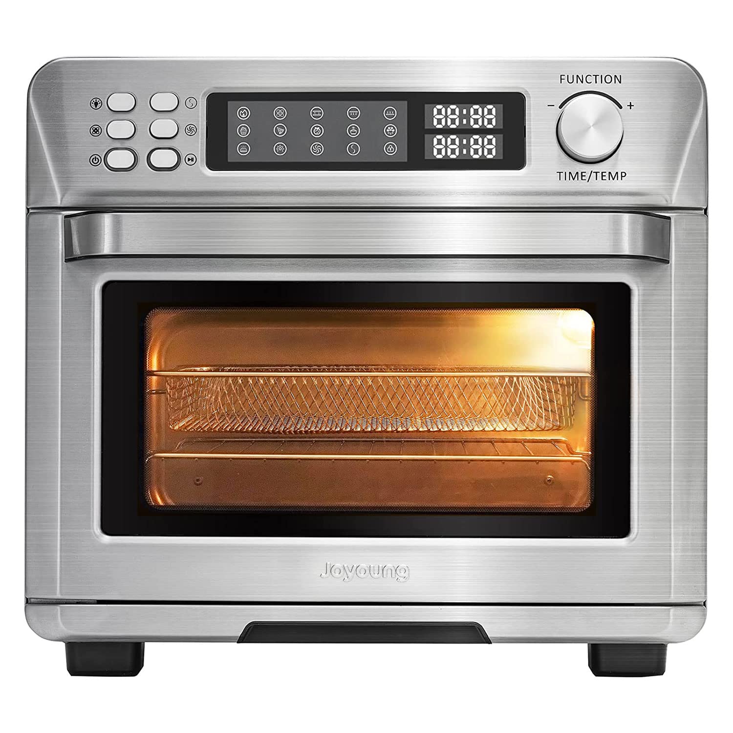 JOYOUNG Air Fryer Toaster Oven with 14 Preset Functions Convection Oven Oil-Less 25QT 1700W, Brushed Stainless Steel & Double Layer Glass, Free Recipes