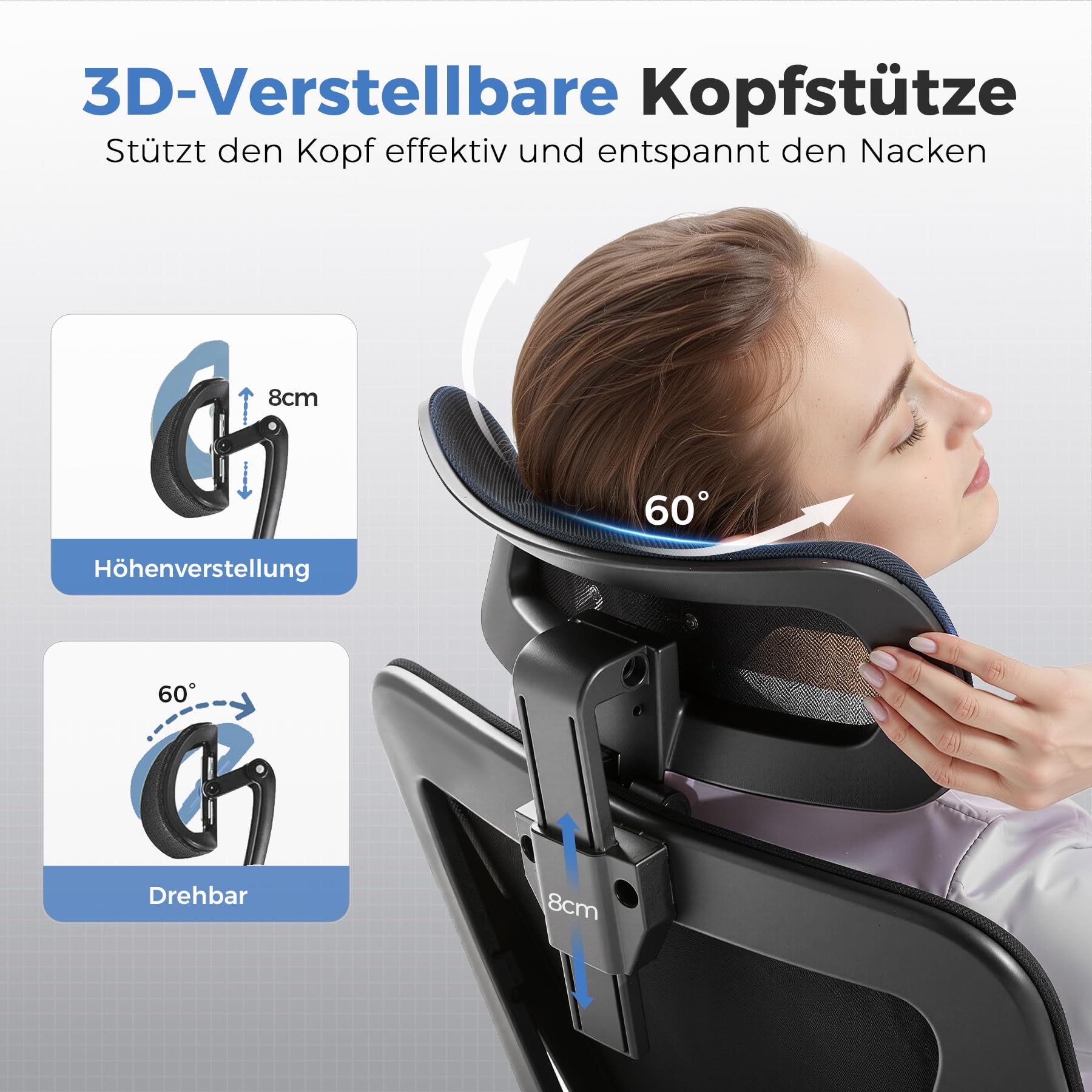 GTPLAYER Bürostuhl Ergonomisch [TESTSIEGER], Schreibtischstuhl mit 3D-Lendenwirbelstütze, Verstellbarer Kopfstütze und Armlehnen, Chefsessel Office Chair 150kg Schwarz