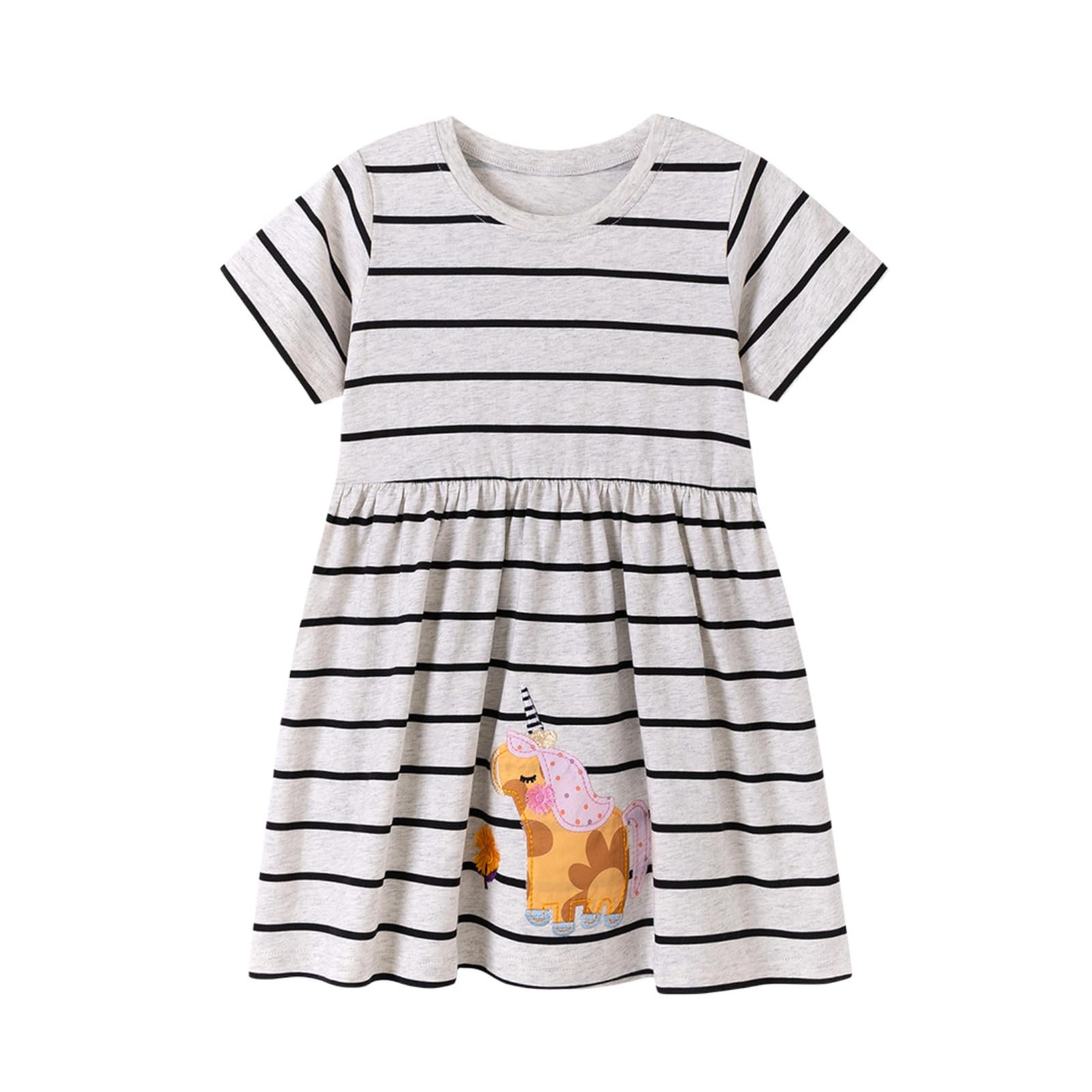 LMYOVE Toddler Girls Summer Casual Dress, Little Girls Cartoon Print Short Sleeve Dress 2-6Y