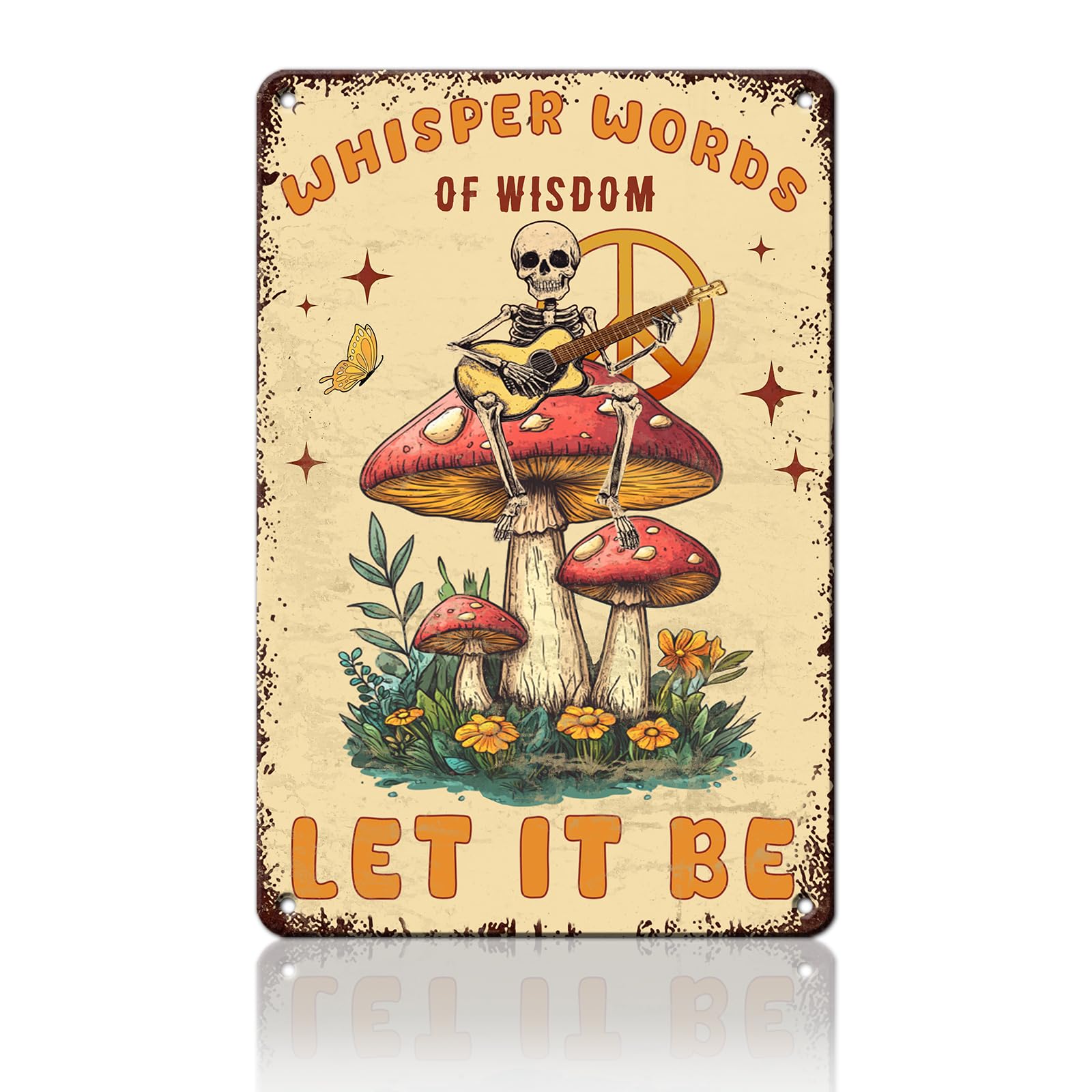 Anceky Tin Sign Whisper Words of Wisdom Let It Be Skull Metal Sign Retro Wall Decor for Living Room Yard Porch Window Home Cafe 12×16 Inch