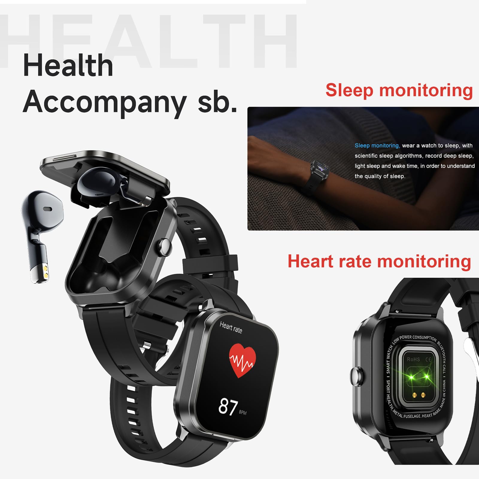 findtime Smartwatch mit Kopfhörer 2in1 Laufuhr Herren Schrittzähler Pulsuhr Blutdruck Fitnessuhr Schlaftracker Sportuhr In Ear Kopfhörer Uhr mit Kabelloses Headset Smart Watch Telefonfunktion NFC
