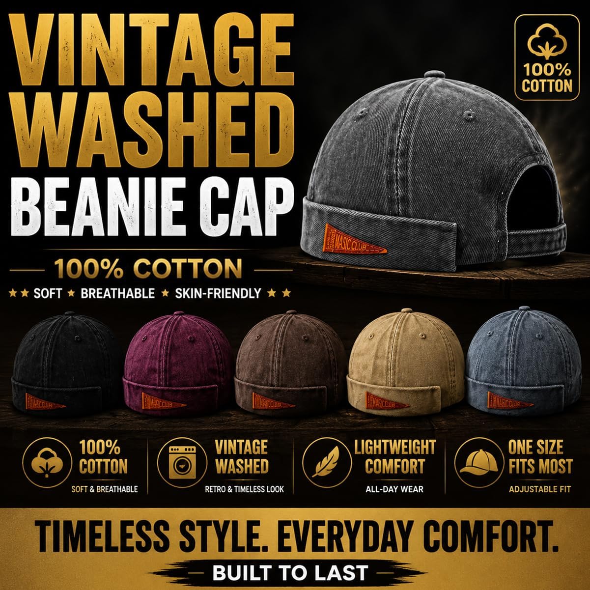 Retro Brimless Docker Cap Rolled Cuff Cotton Beanie Hat image 2