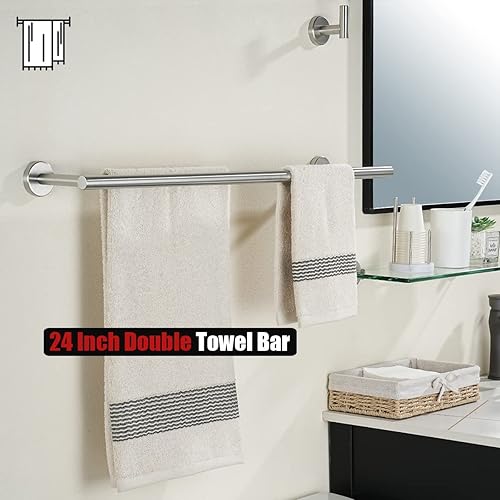 Miniatura 4 de JQK Toallero doble de 27 pulgadas, acero cepillado de 24 pulgadas, longitud útil de 24 pulgadas, acero inoxidable 304 de grosor de 0.031 in, para