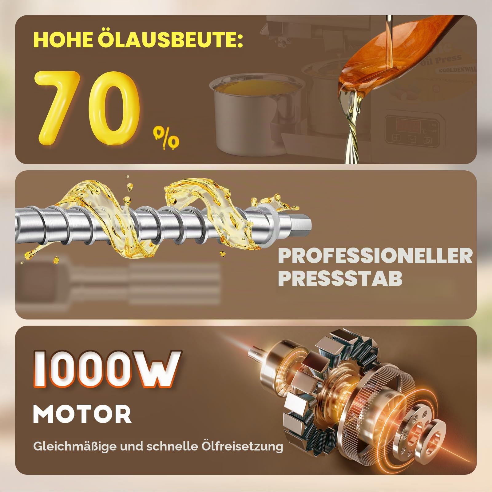 CGOLDENWALL 1000W LED Ölpresse Maschine Ölabzieher Expeller mit intelligentem Temperaturregler/Industriemotor/komplett Edelstahl