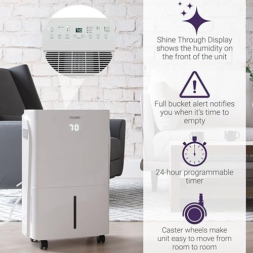 Miniatura 4 de Deshumidificador de 35 pintas  Pantalla LED  Temporizador de 24 horas  Reinicio automático  Apagado automático  Ruedas  Baño, sótano, dormitorio y