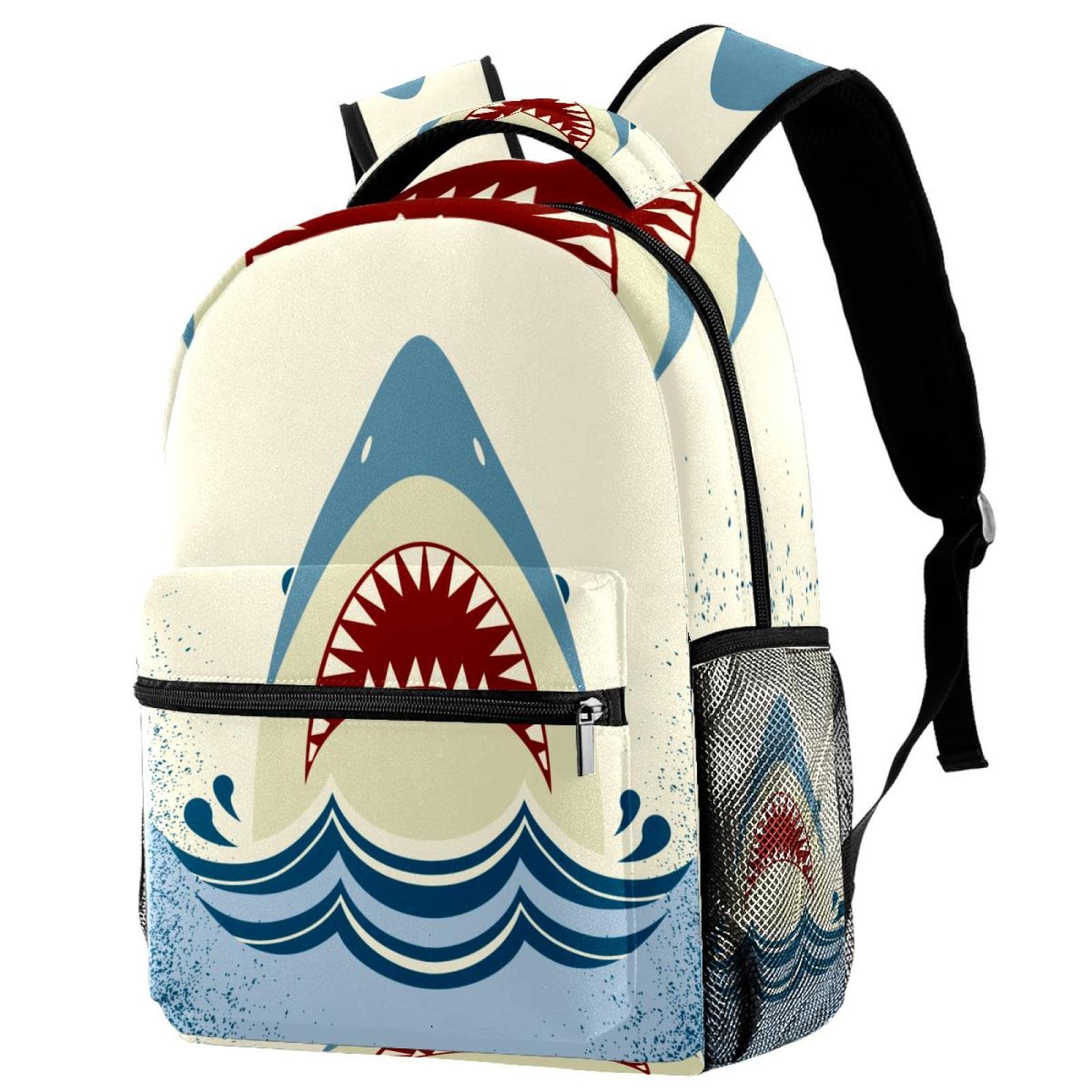 Timmershabi Unisex Multicolor Retro Shark Jaws Backpack For Men School Bookbag Hiking Travel Rucksack School Bag For Women Girls