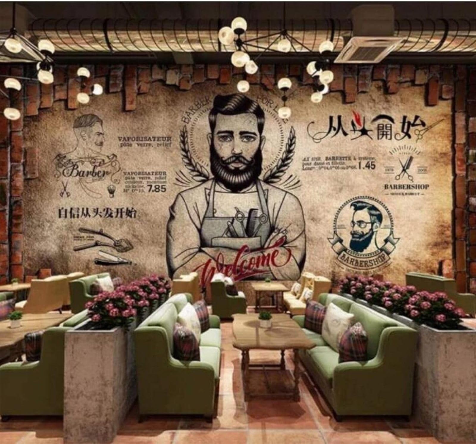 XLMING Vintage Brick Wall People Barbershop Beauty Salon 3D Wallpaper Luxury Home Dining Decor Paste Sofa Living Room The Wall for Bedroom Mural-430cm×300cm