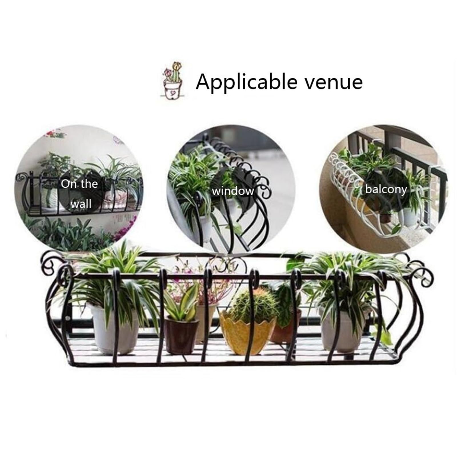 Soporte De Exhibición Para Flores Hierro Forjado, Estante Colgante Para Plantas Con Gancho Soporte Macetas Interior Exterior Para Barandillas Paredes Balcones Jardines Vallas(Brown,100*32*22cm)