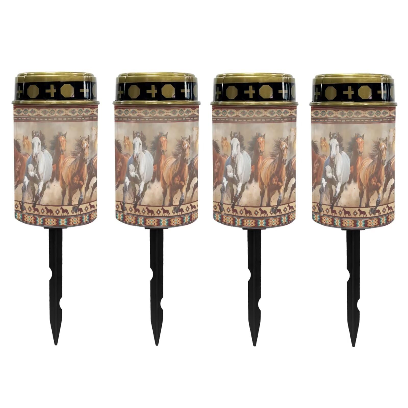 Poceacles Solar Powered Outdoor Lights Cemetery Solar Candle Solar Memorial Lights Outdoor Waterproof Landscape Lights for Yard Patio Lawn Outdoor Home Decor, Aztec Horse Brown, Pack of 4