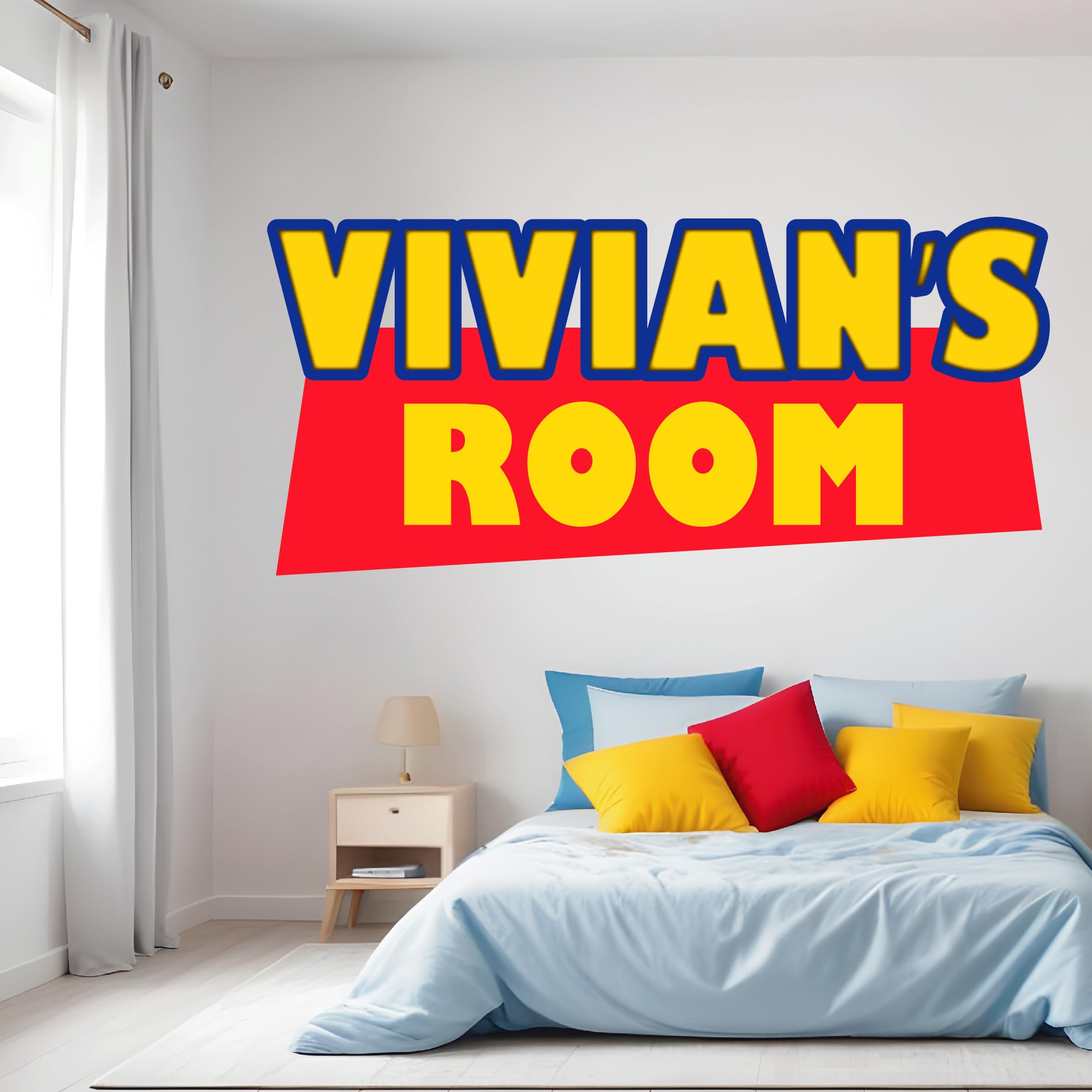 Toy Movie Custom Name Wall Decal - Animated Adventure Decals - Story of Toys Personalize Your Sticker - Wall Decor for Kids Bedroom - Boys Wall Art Sticker