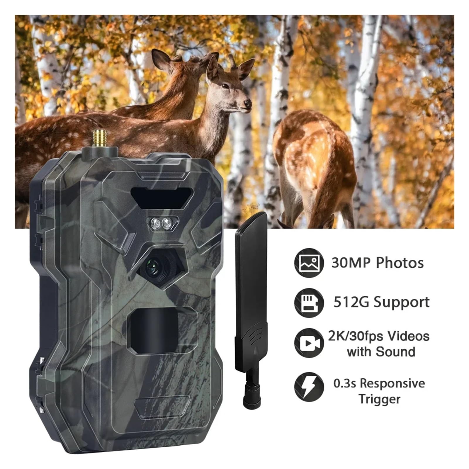 Outdoor 4G 30MP 2K Kontrola Aplikacji Noktowizor Pułapka Gra 120 Stopni Kamera Myśliwska Trail Bezprzewodowa Komórkowa Dzikiej Przyrody WyraźNe Obrazy I Filmy