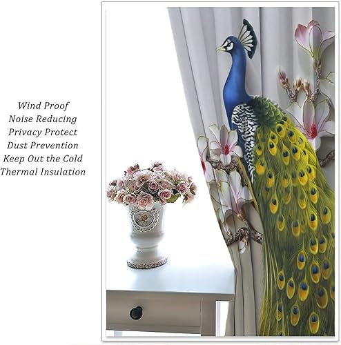 Miniatura 208 de Cortina opaca con estampado de pavo real, con estampado de animales retro, con bolsillo para cortinero y flores de peonía doradas, para dormitorio,