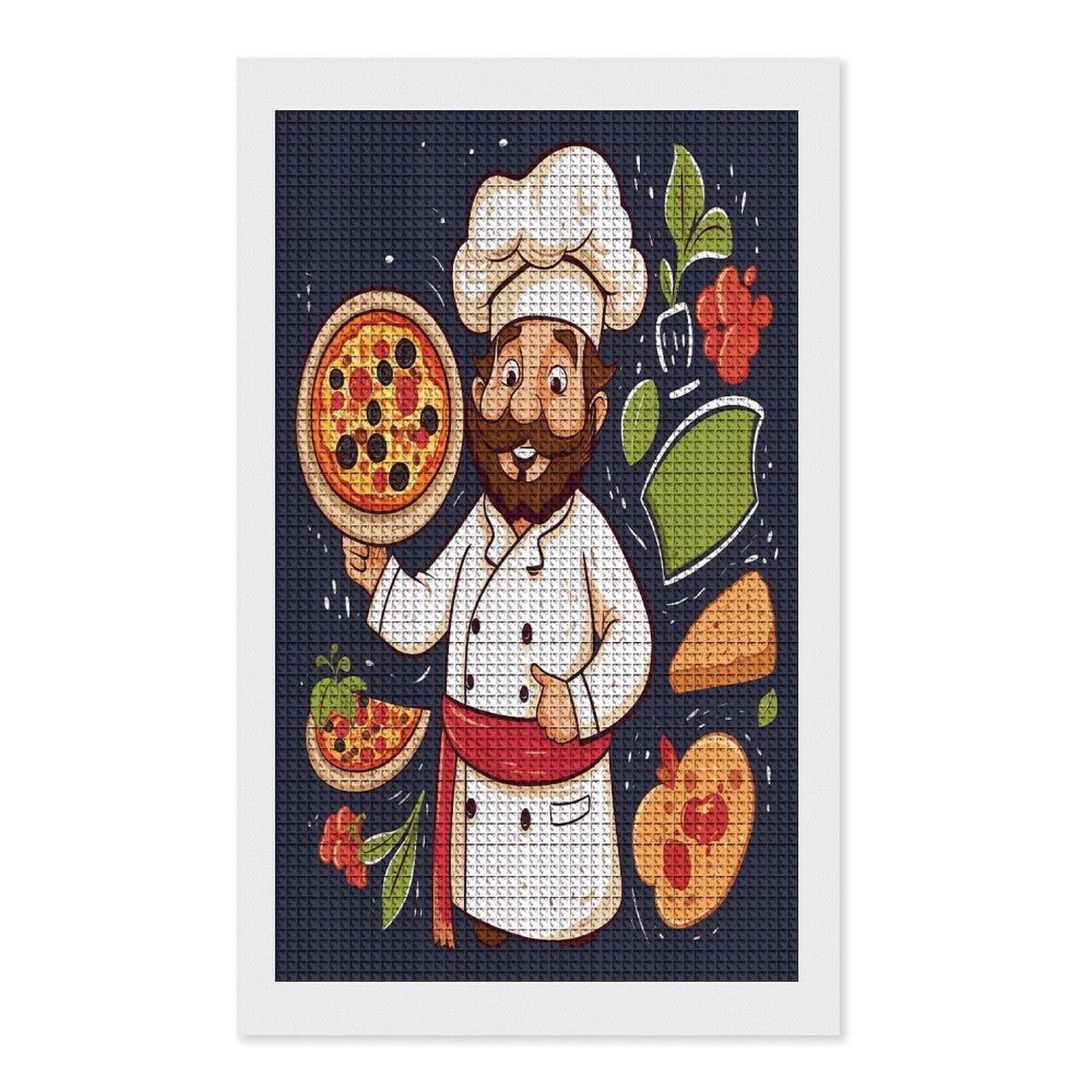 FodPand Chef Pizza Diamond Painting Kit for Beginner Fun 5D DIY Crafts for Adults Diamond Art Kits Square Diamond Art Canvas Painting Gem Art Crafts for Home Wall Decor 12"x20"