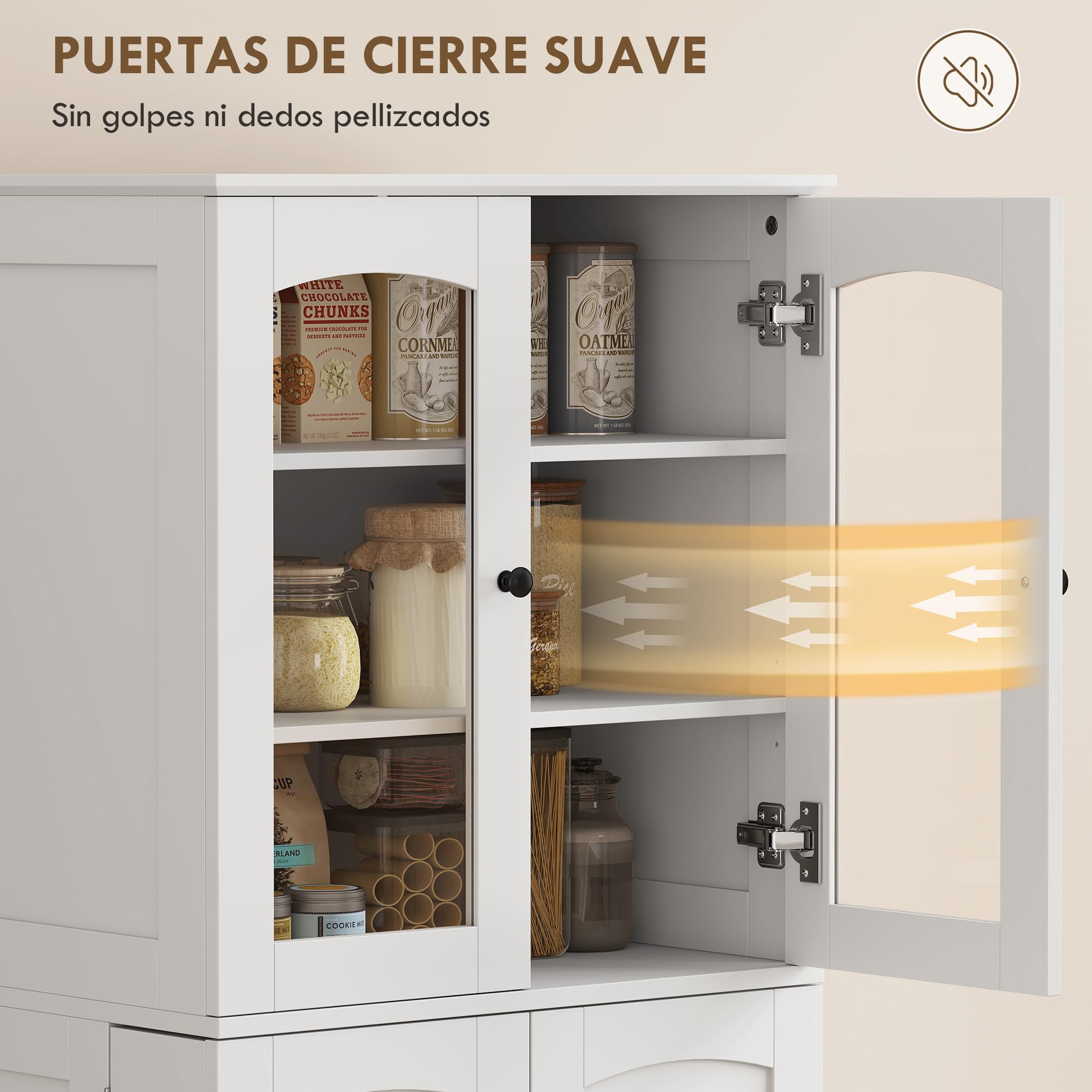 HOMCOM Armario de Cocina, Armario Despensa Cocina, con Puertas Acrílicas de Cierre Suave, 10 Estantes, 8 Compartimentos, Alacena Moderna con 4 Estantes Ajustables para Comedor, 60x40x162 cm, Blanco