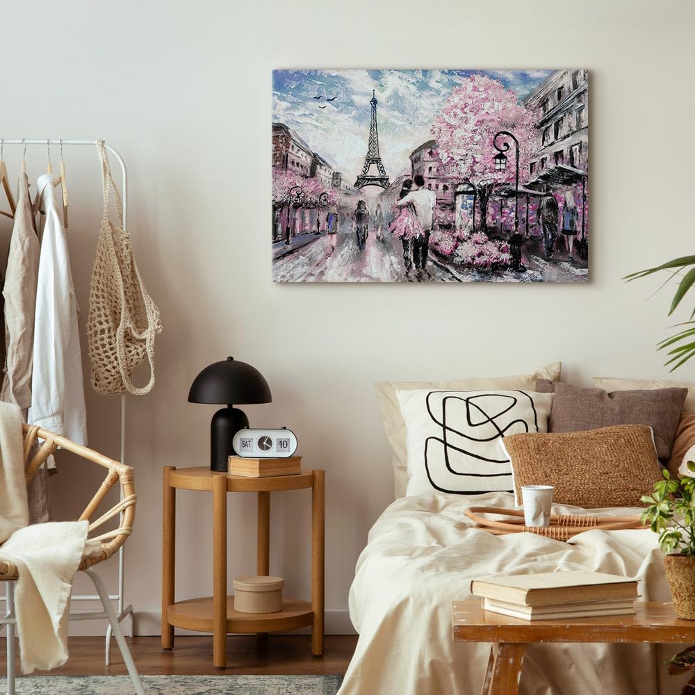 Cuadros B&D XXL - Cuadro en Lienzo 120x80 cm - Paris 1 pieza - Impresión en material tejido no tejido cuadros decoracion salon modernos lienzos - Torre Eiffel Paisaje Rosa d-B-0147-b-a