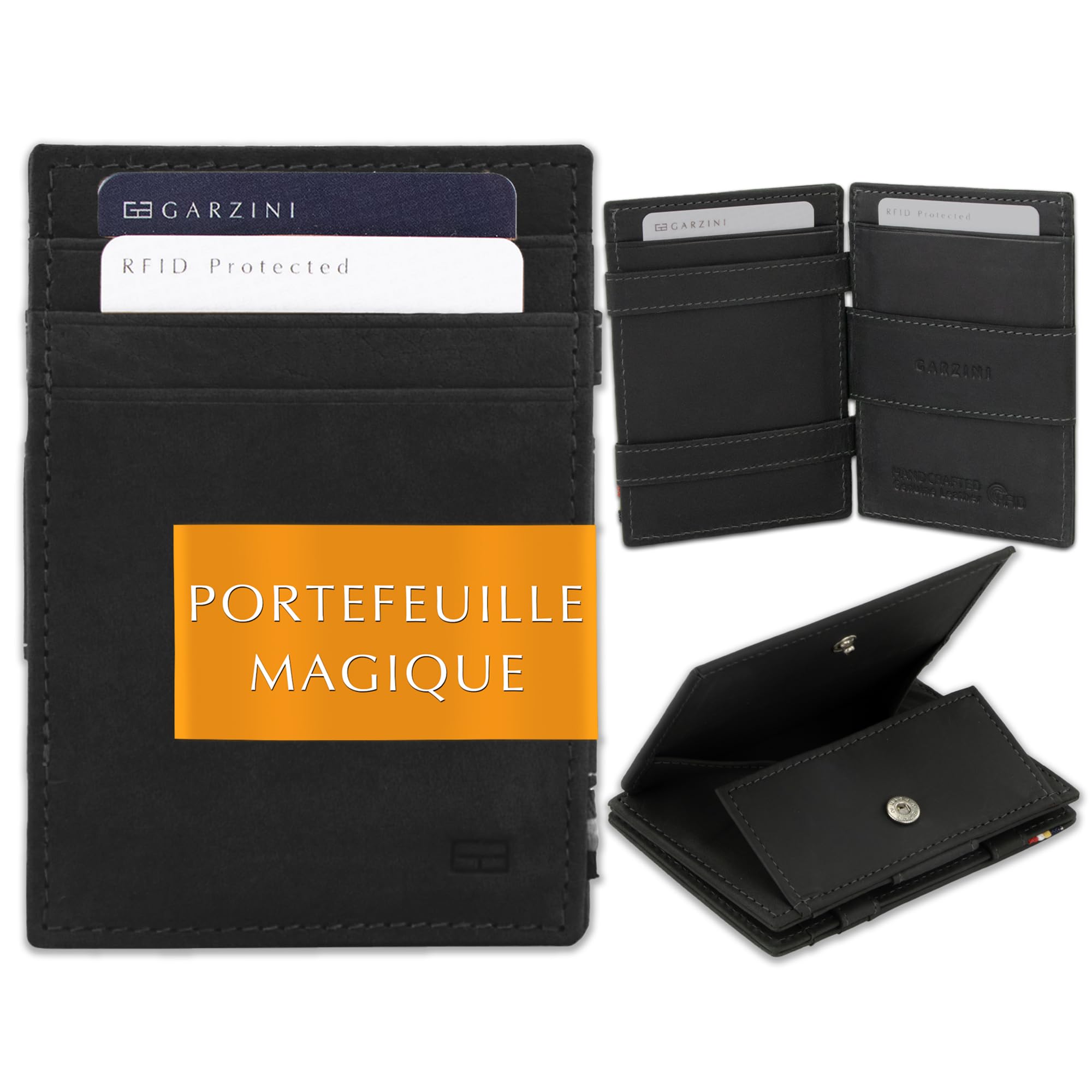 Portefeuille Homme Garzini Cuir Véritable - 15 Cartes, RFID, Idéal Cadeau Noir