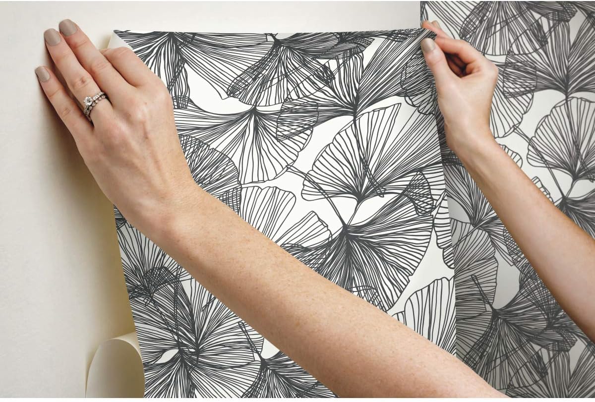 RoomMates RMK11601WP Black Gingko Leaves Peel and Stick Wallpaper
