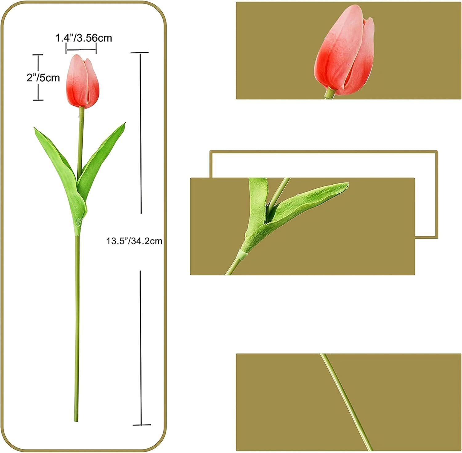 ONLY ART Artificial Coral Tulips 20 Pcs – 13.5 Inch PU Faux Flowers with Bendable Stems for Home Décor, Wedding Centerpieces, DIY Floral Arrangements, New Year and Valentine's Day - Image 2