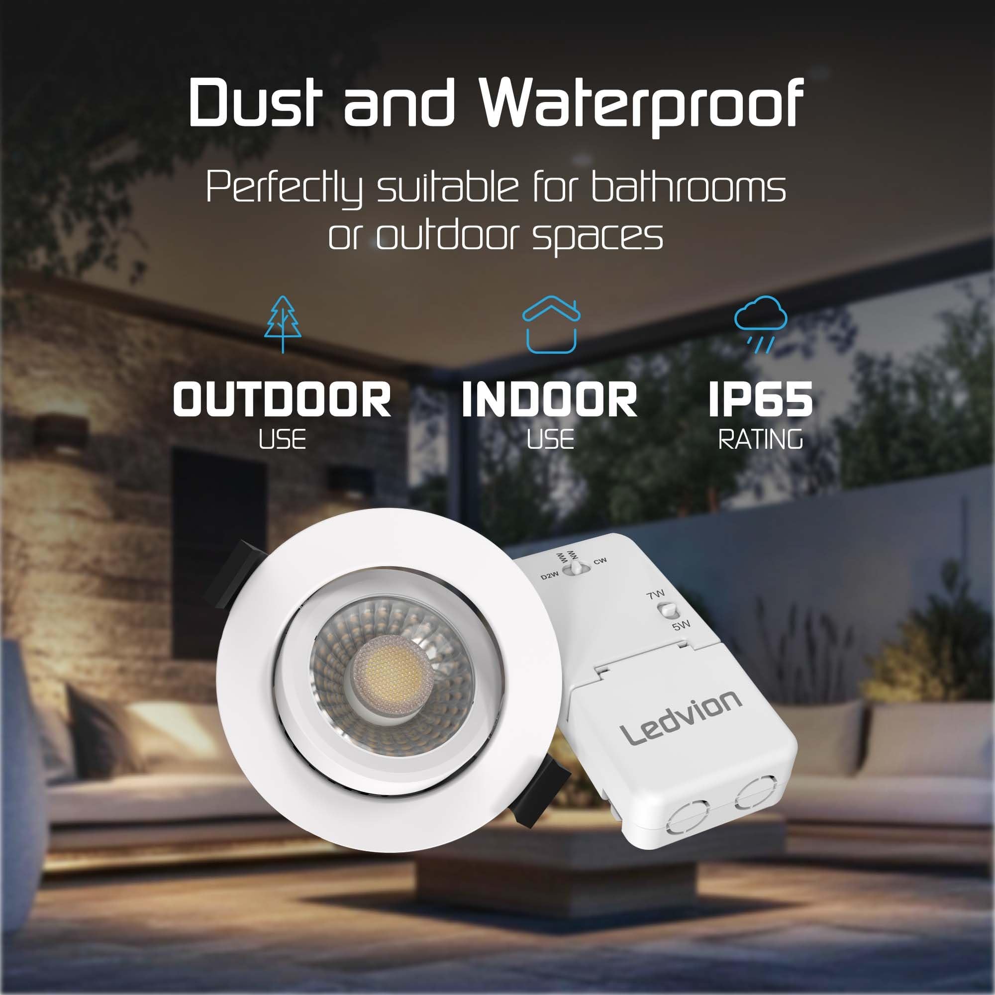 Ledvion - 6x LED Einbaustrahler, 230V, Weiß, dim to warm, IP65, wasserdicht, 5W/7W, COB, Downlight, Deckenstrahler, Bad, Küche, warmweiß, Tageslicht, Halogenersatz, Stimmungslicht, kompakt
