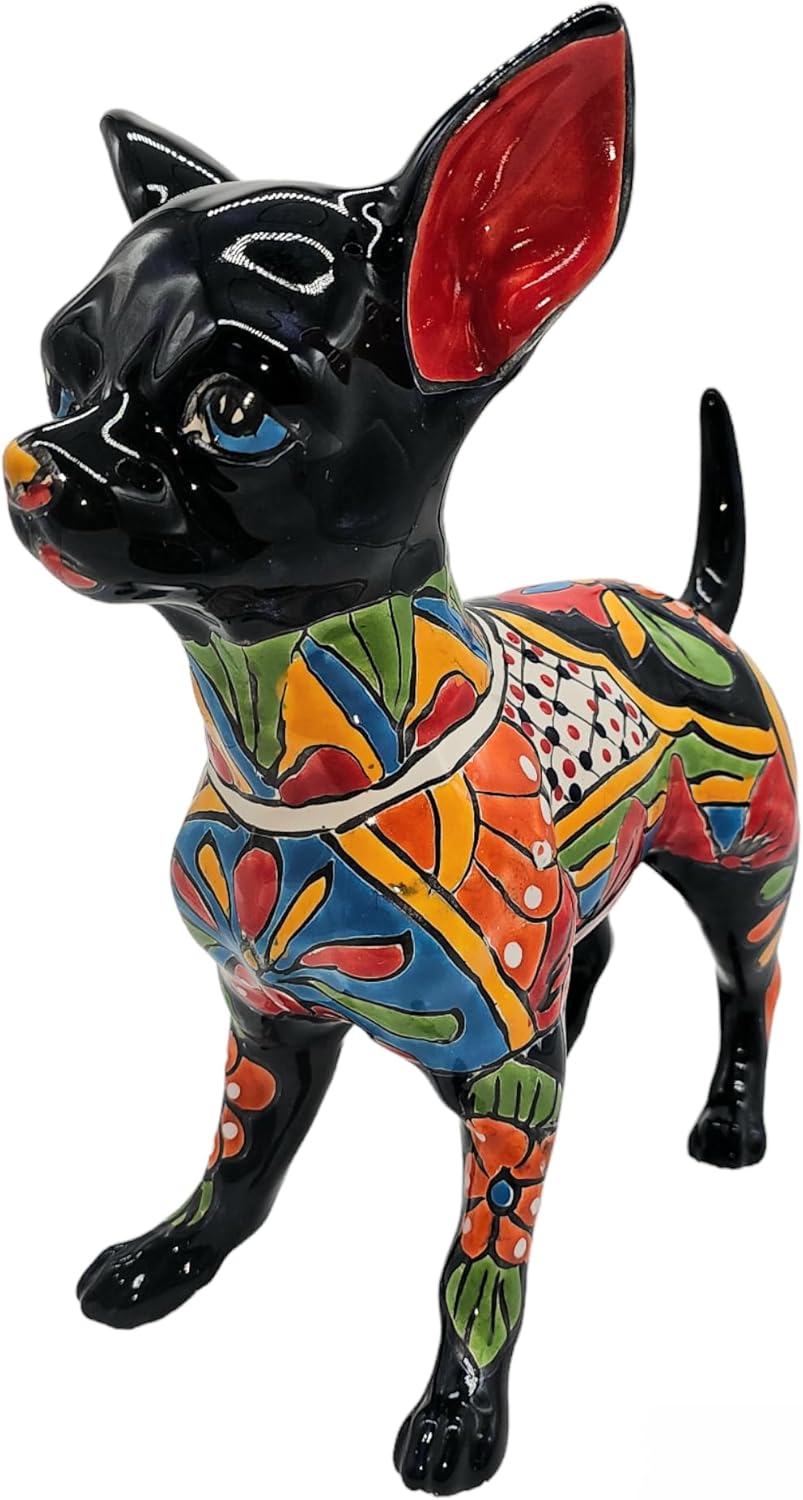 Chihuahua Standing Medium Hand Painted Indoor Outdoor Multi Colored Figure Glazed