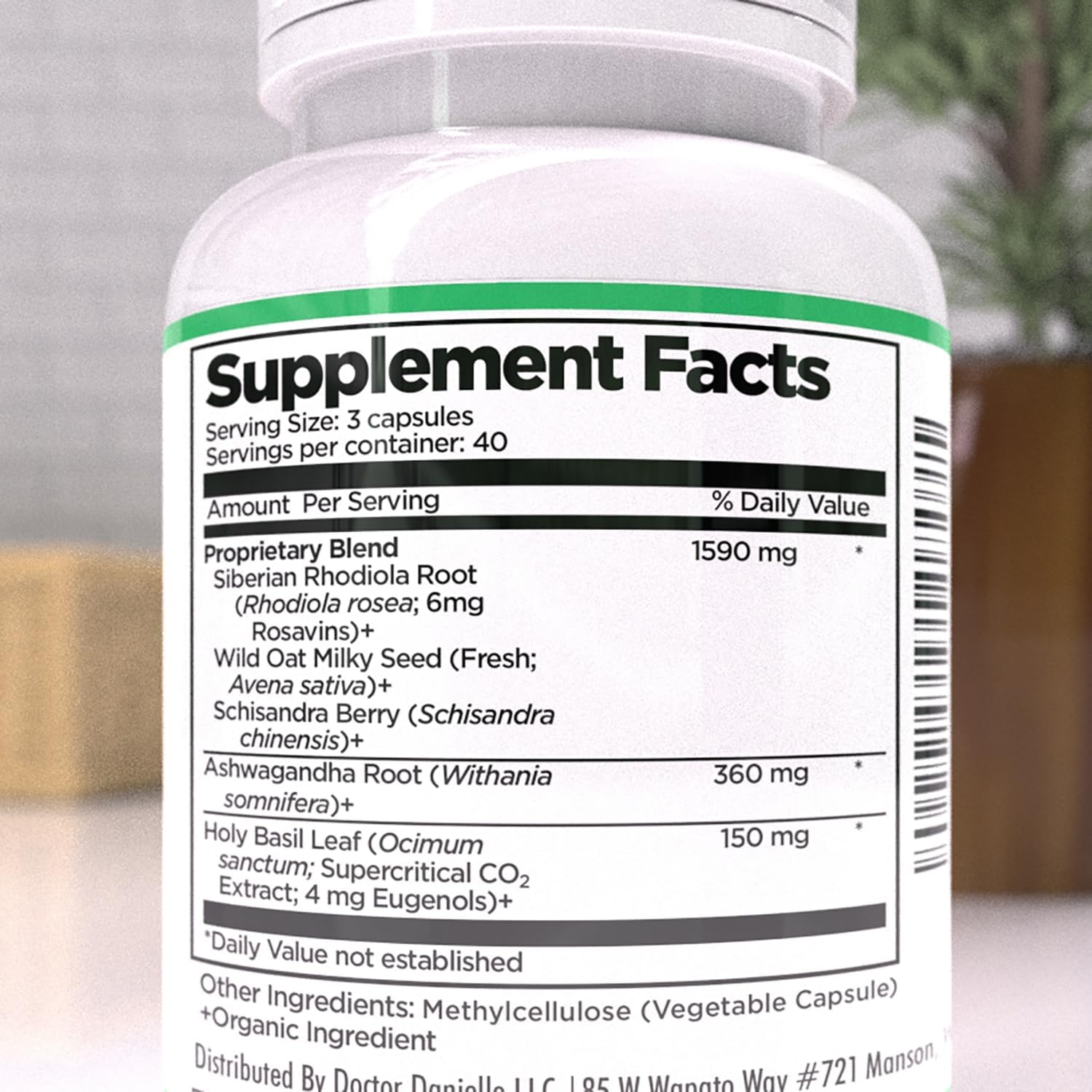 Adrenal Wellness Ashwagandha & More - Organic Mind, Body Support by Dr. Danielle, 120 Capsules